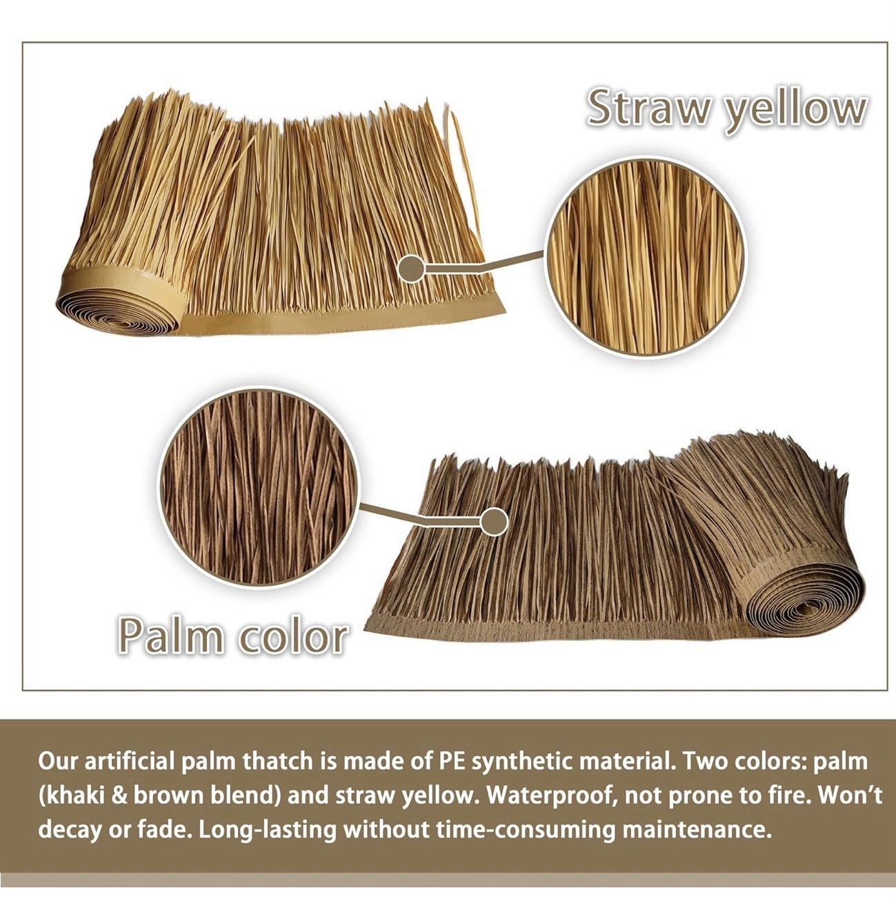 30ft x 16in Artificial Thatch Roll Tiki Palm Decor Khaki Brown Roof Cover