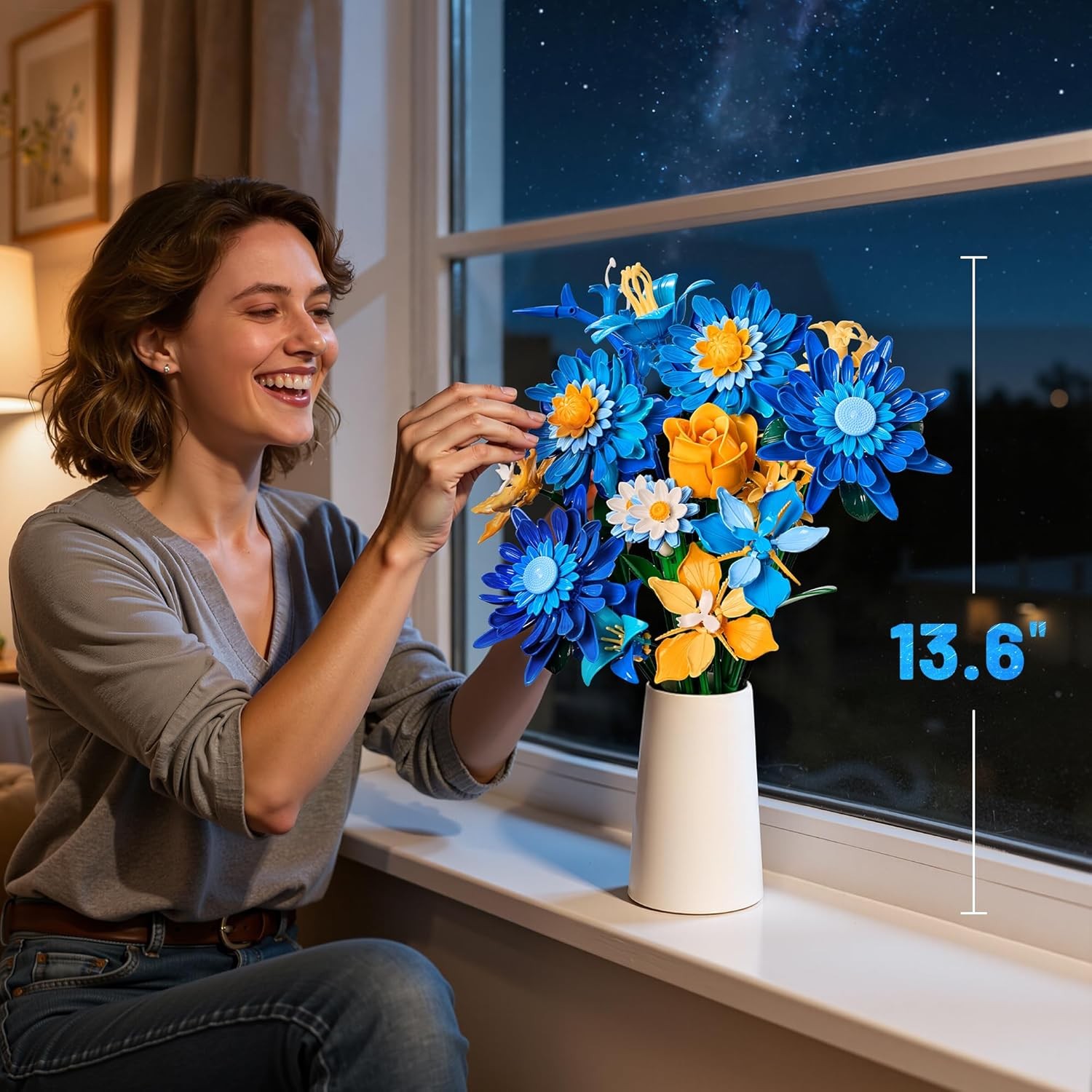 Starry Blooms Flowers Bouquet Building Set for Adults, Artificial Flower Compati