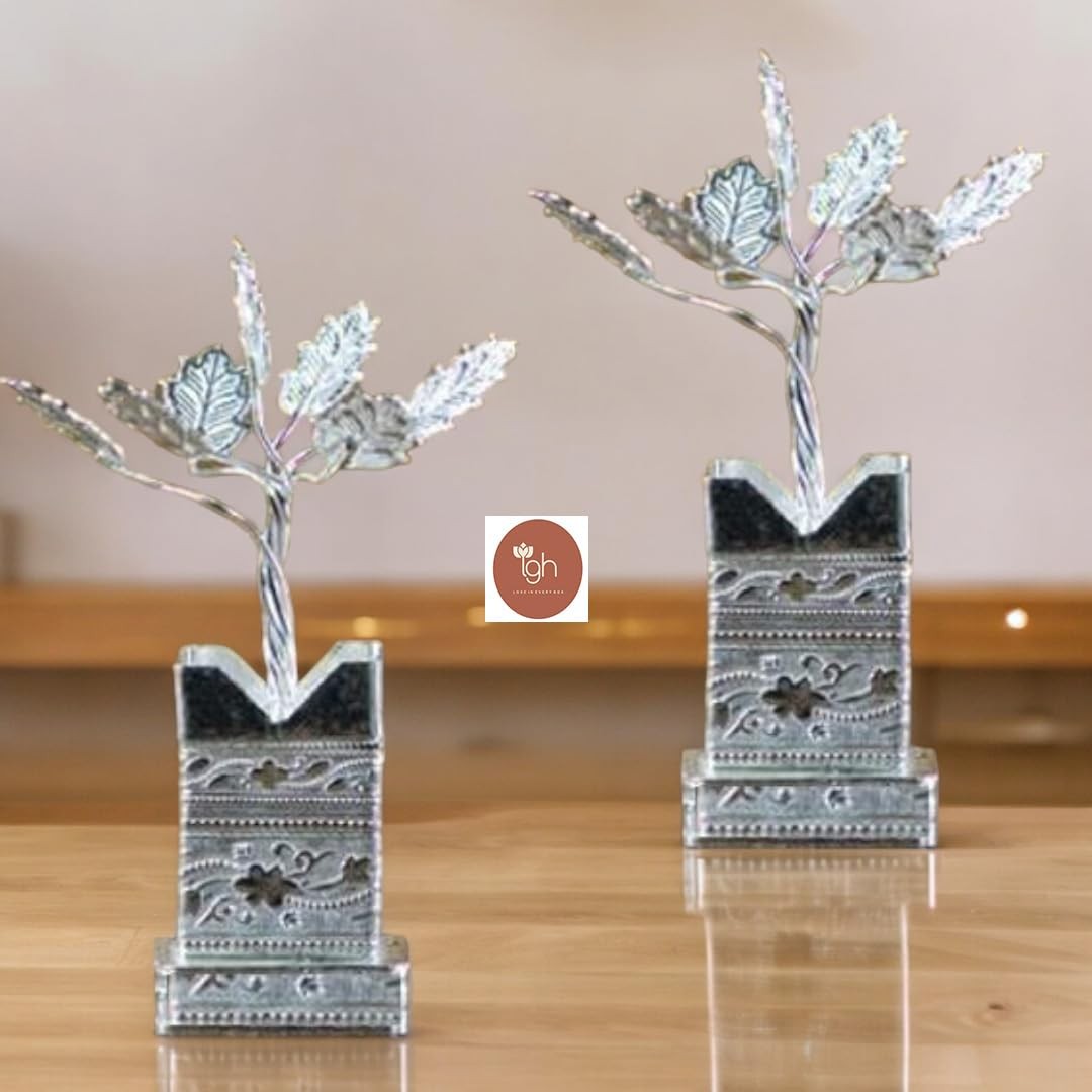 Pack of 5 Decorative Silver Plated Tulsi Plant 4 Inches | Silver Plated Brind…