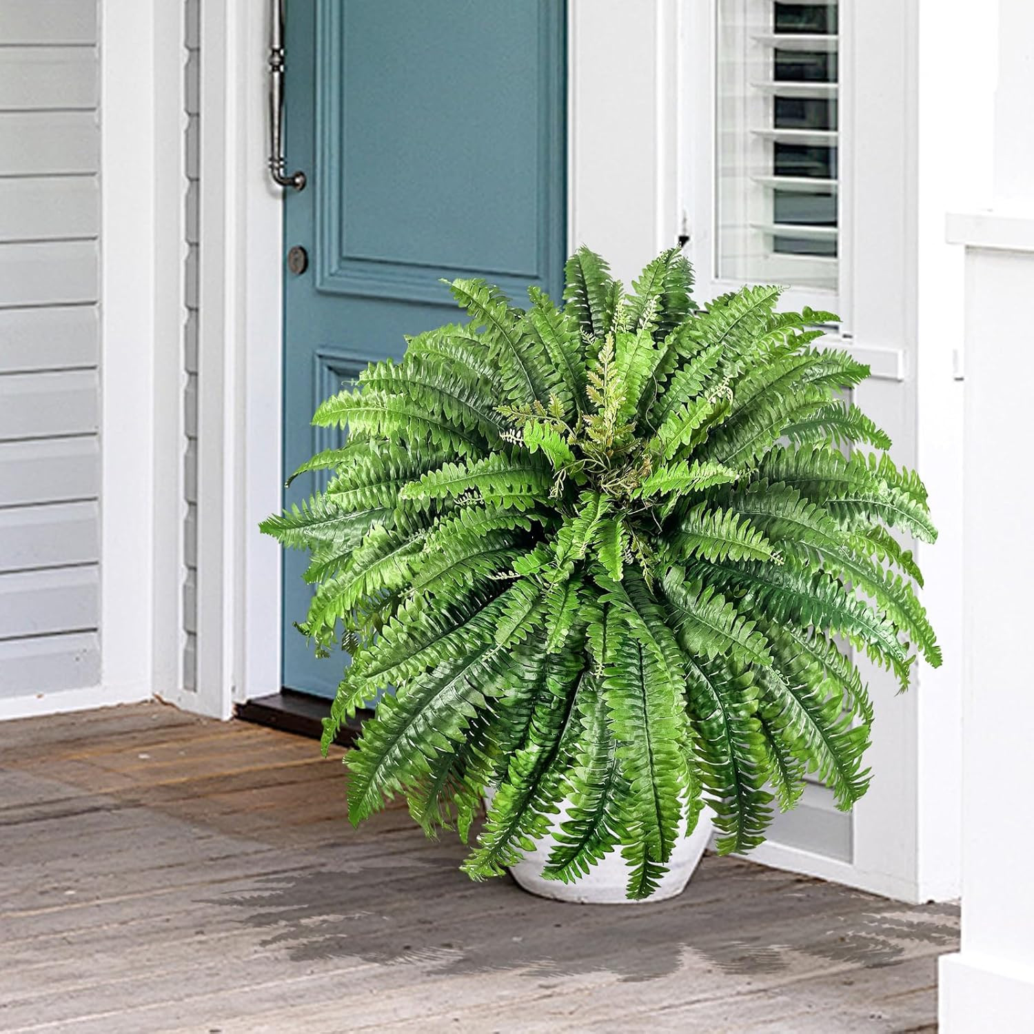 Artificial Ferns for Outdoors Large, 98 Fronds Fake Fern with Budlets, Realistic