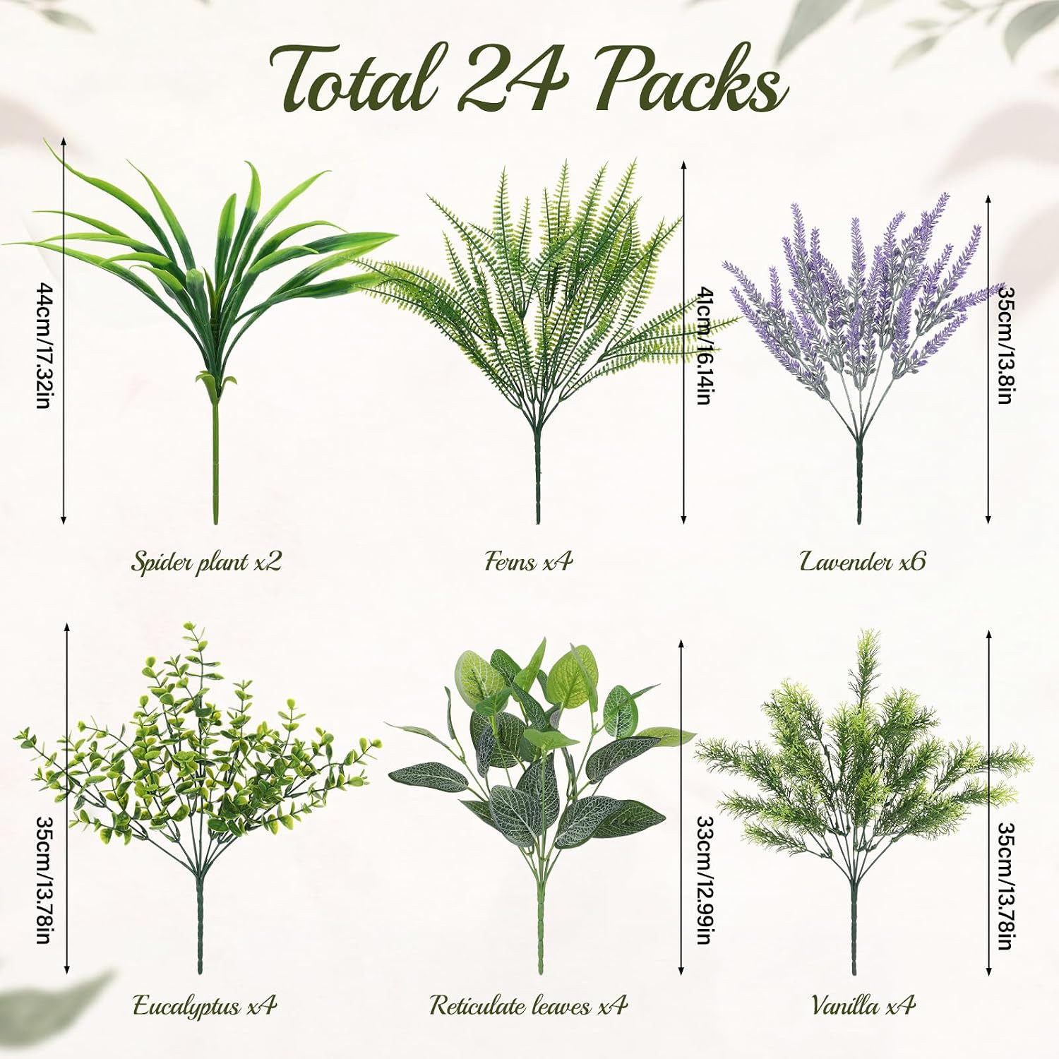 24 Pcs UV Resistant Faux Plants for Outdoor Window Box & Patio Decor