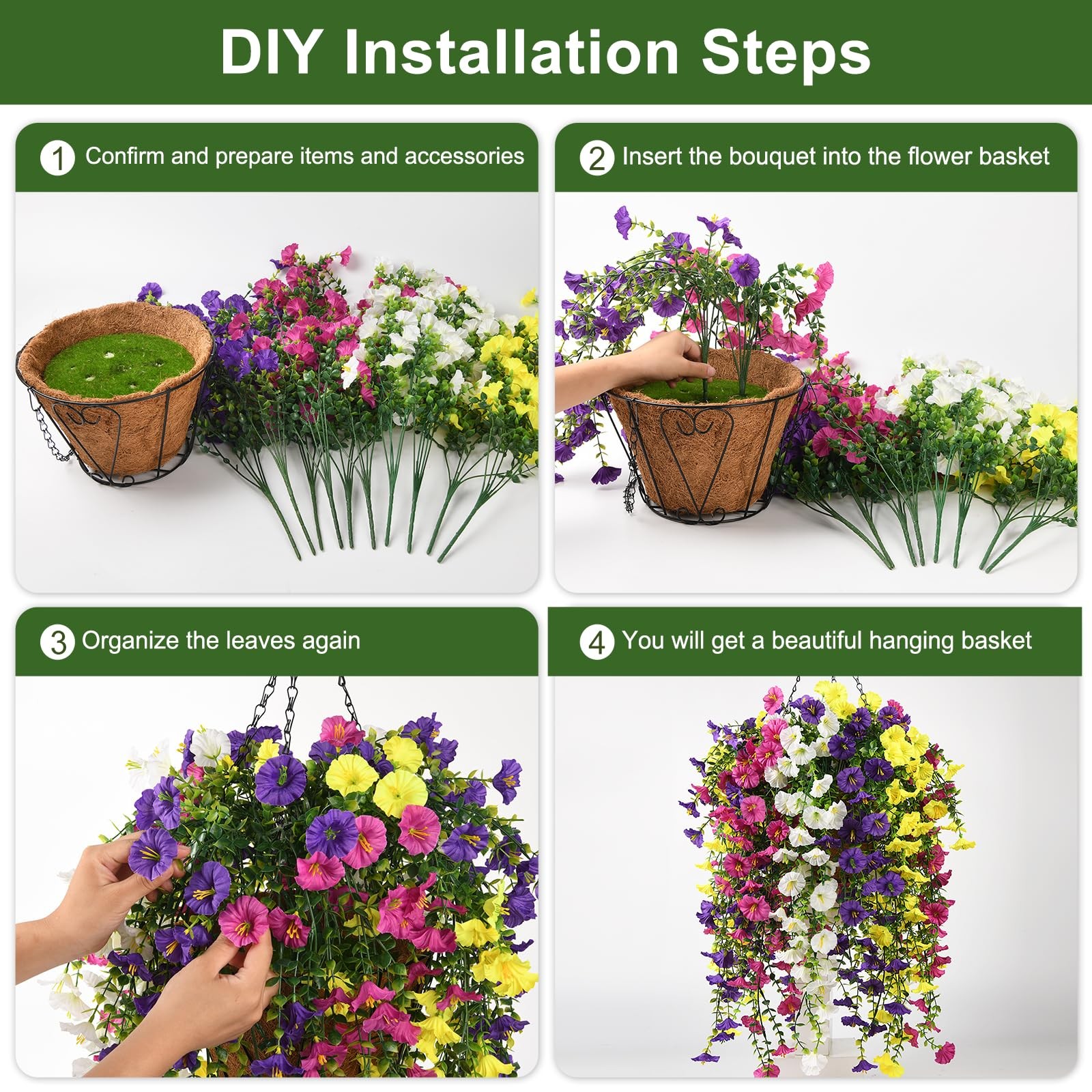 Homsunny Artificial Fake Hanging Flowers Plants Baskets for Outdoor Spring De…