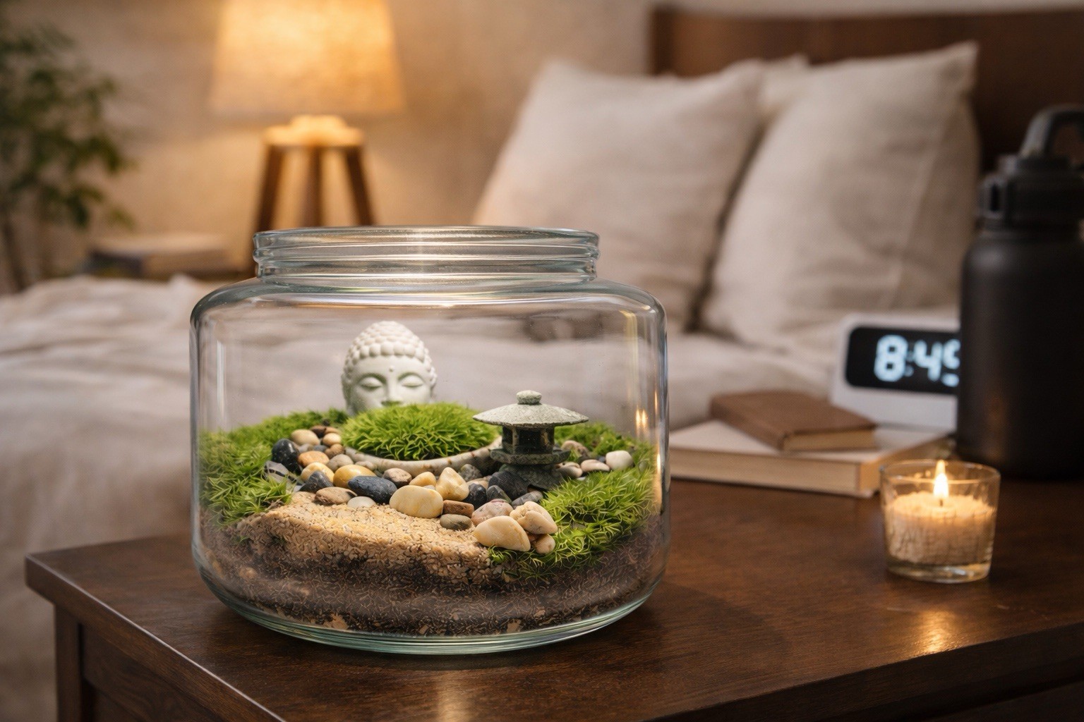 Preserved Moss Zen Terrarium Glass Jar Buddha Decor No Maintenance