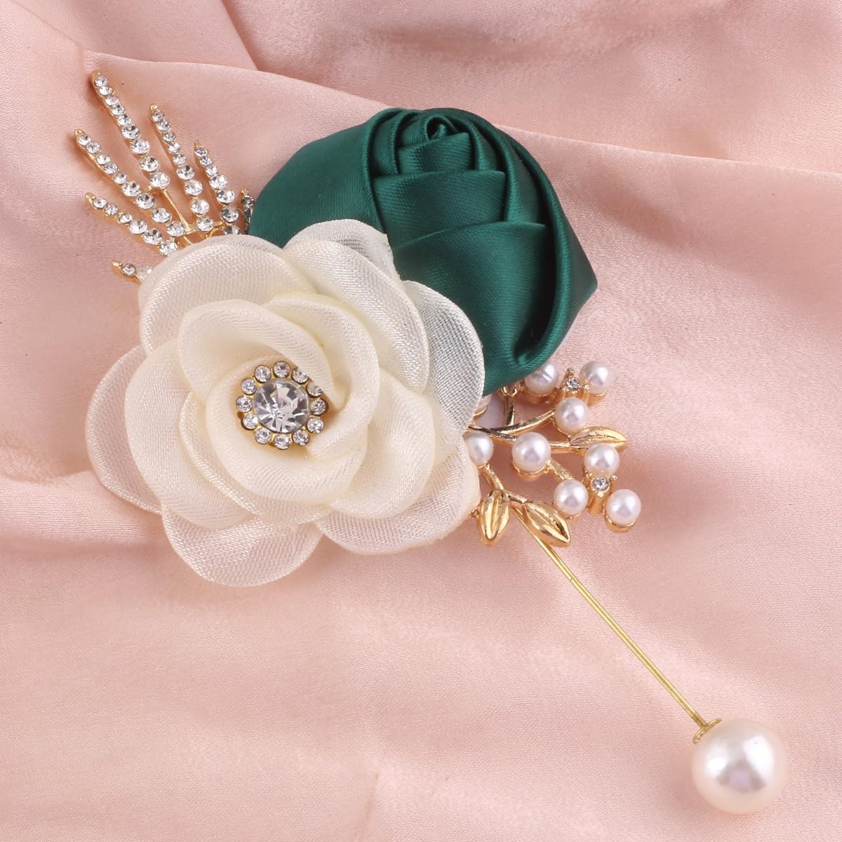 Rose Boutonniere For Men Artificial Corsage Groom Guests Emerald Green 4 PCS