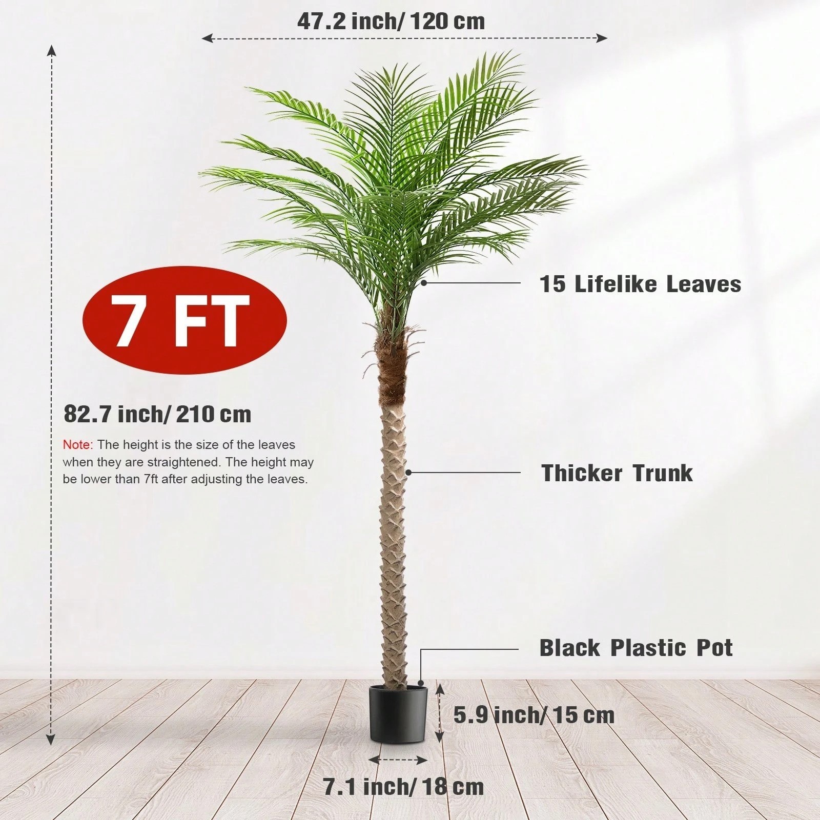 7-9FT Faux Palm Tree Adjustable Leaves Artificial Sago Plant Indoor Patio Decor