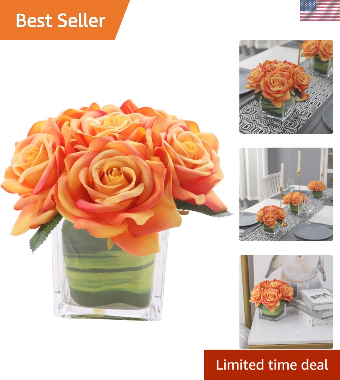 Stunning Silk Velvet Rose Decoration in Glass Vase – Perfect for Celebrations