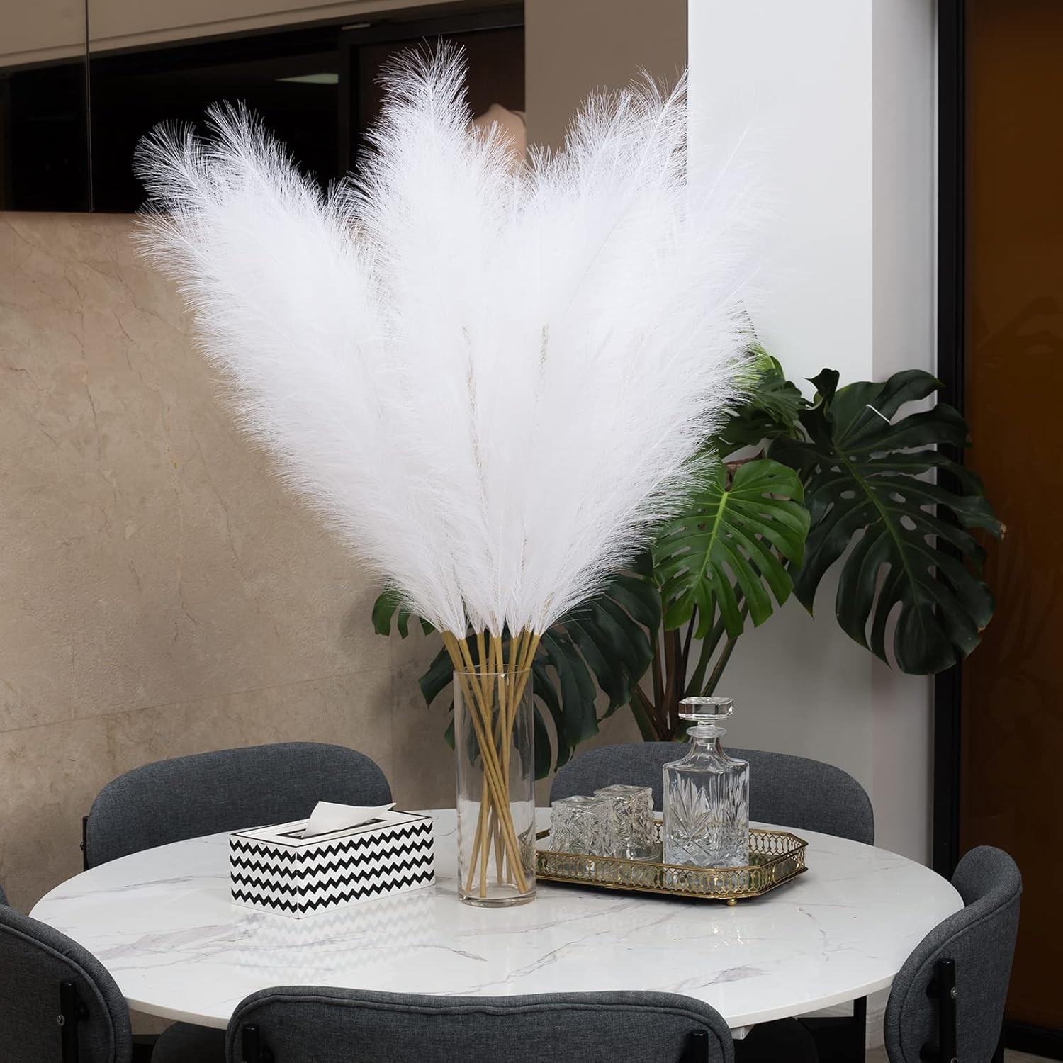 Pampas Grass Decor Tall, 43″/110cm Faux Pampas Grass 6 Stems Large Pompass Gr…