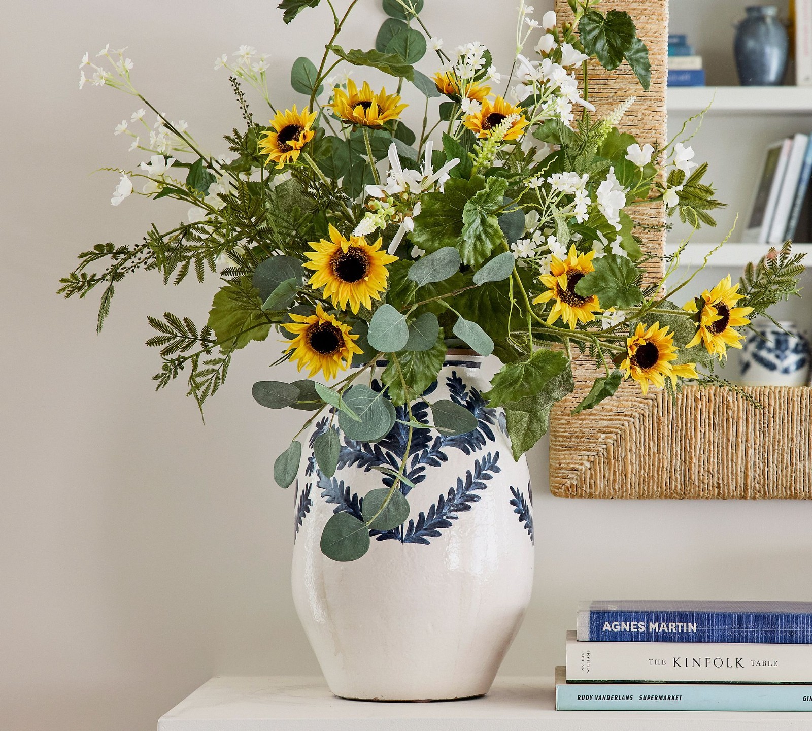 NEW Pottery Barn Faux Elevated Wild Greens and Sunflowers Branches Bundle Stems