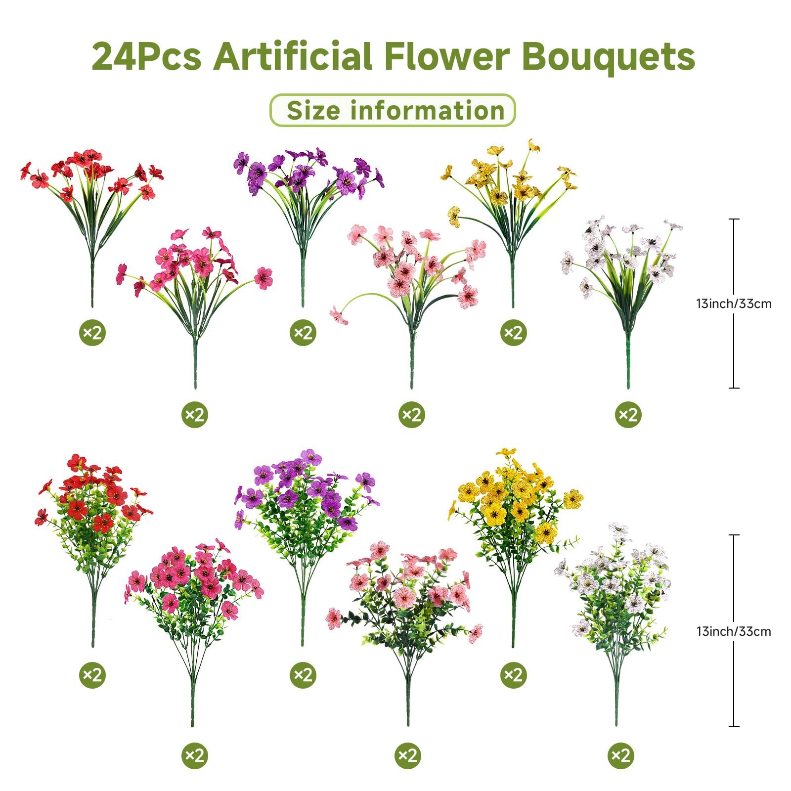 24 Bundles Artificial Flowers for Outdoors Decoration, UV Resistant Silk Faux…