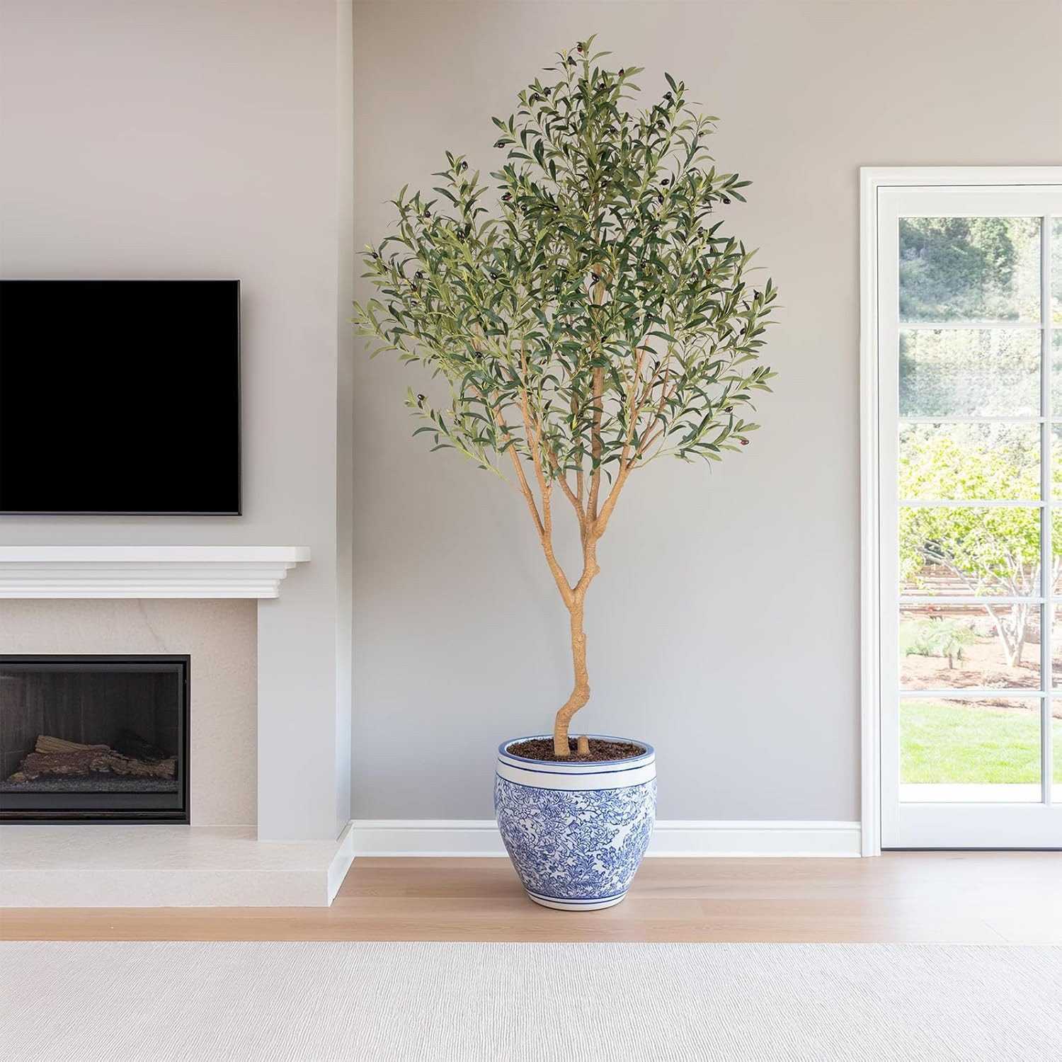 8Ft Realistic Faux Olive Tree with Fruits for Home & Office Decor