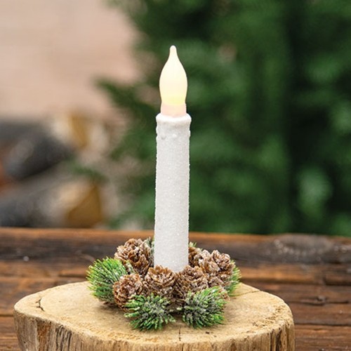 Icy Bristle Pine & Cone Taper Candle / Napkin Ring 1″ Inner Dia. Christmas Winte