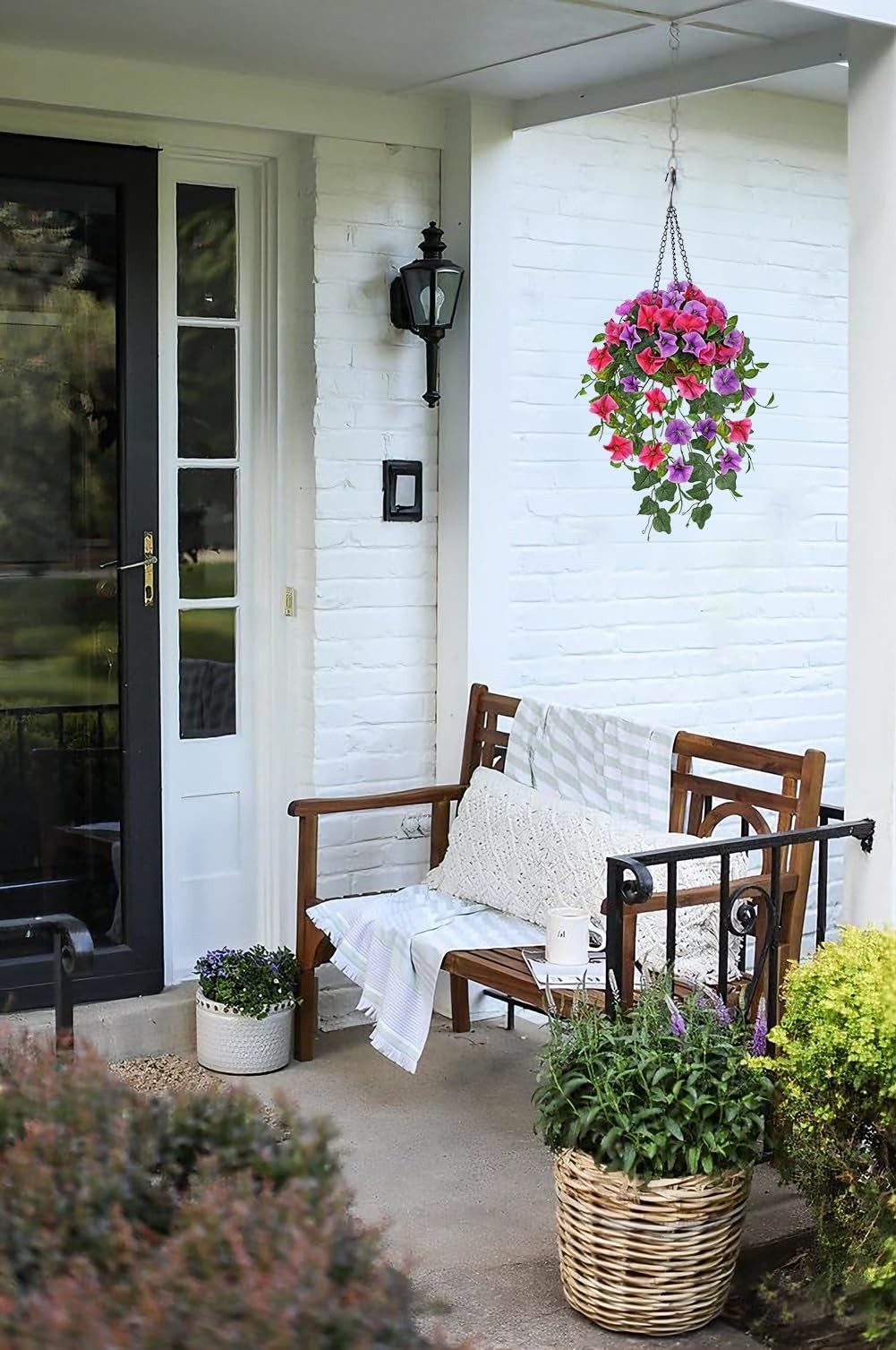 Fake Hanging Flowers with Basket Artificial Morning Glory Hanging Plants Fau