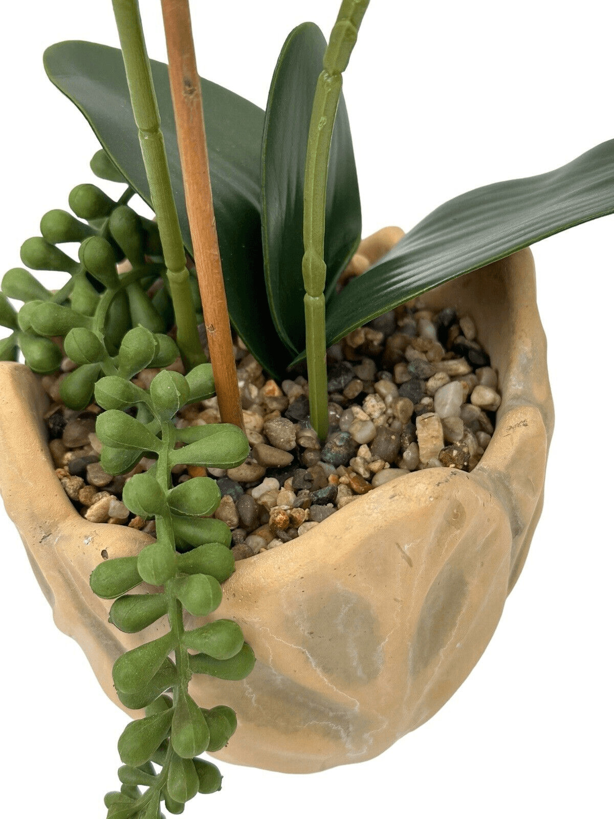 New Faux White 15 Inch Orchid In Ceramic Pot With Artificial Greenery