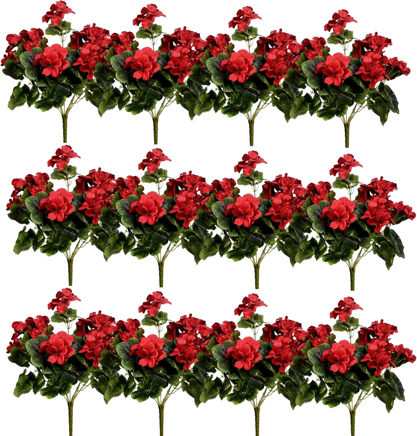 12 Pack Red Artificial Geraniums – Silk Flower Bundles for Home & Garden Decor