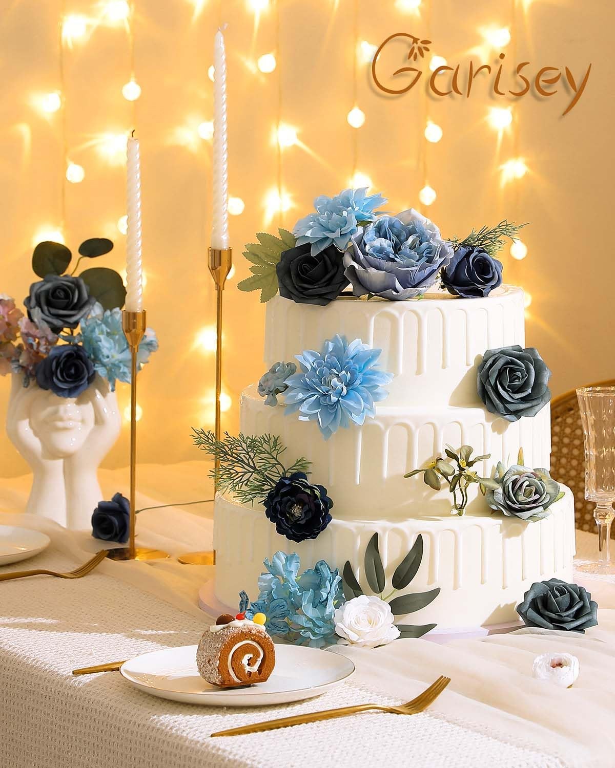 White Blue Rose Artificial Flowers Combo Box Set Dusty Blue Wedding Bouquets
