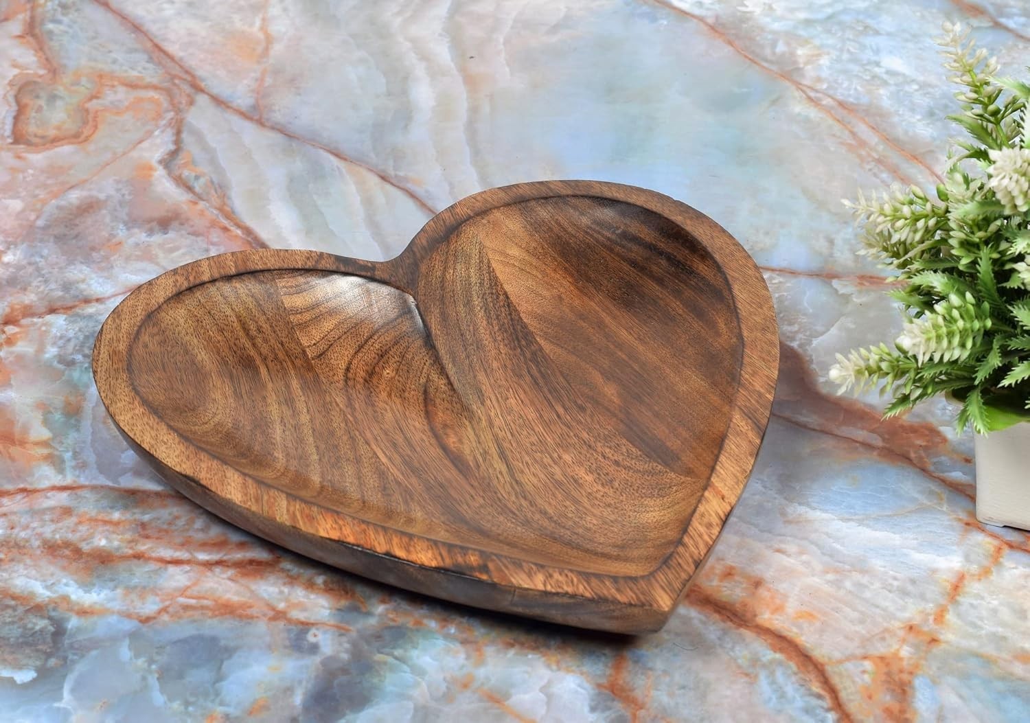 Mango Wood Heart Curved Shaped Decorative Bowl Table Centerpieces Home Party