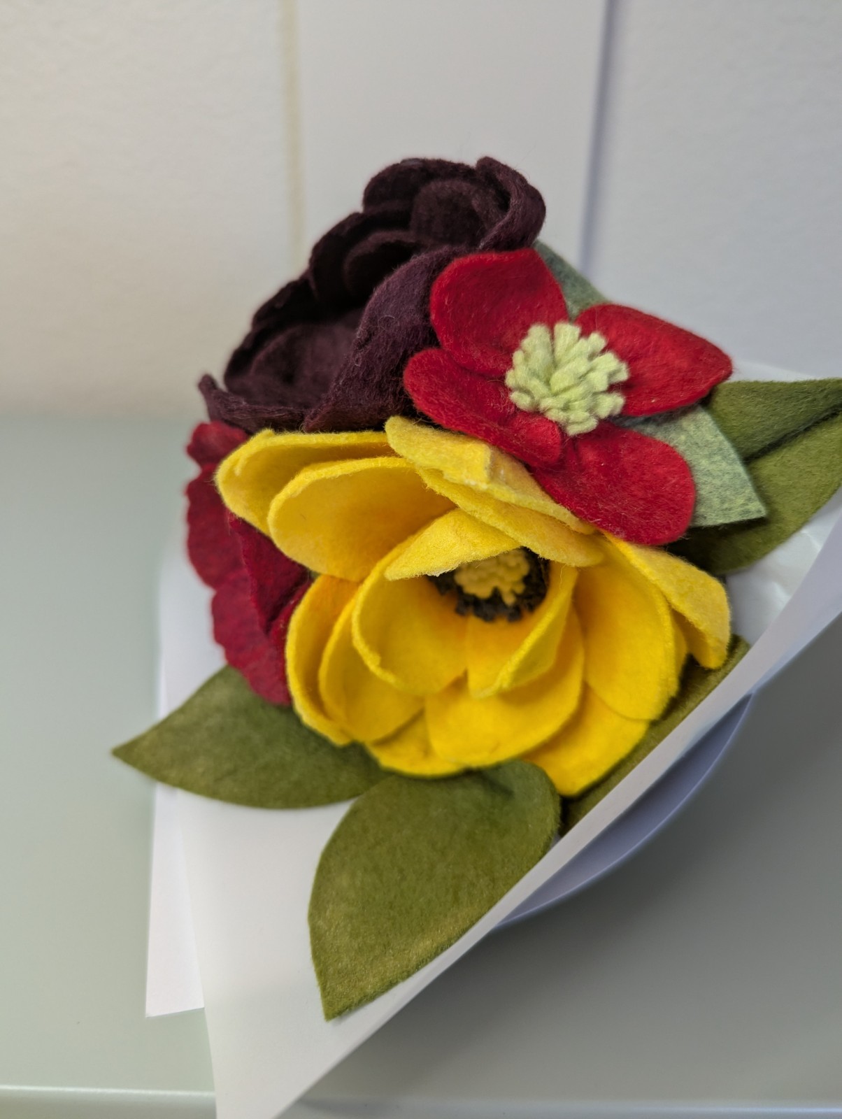 Beautiful Hand Cut Wool Blend Felt Flower Bouquet Gift Wrapped/Great Gift Idea!