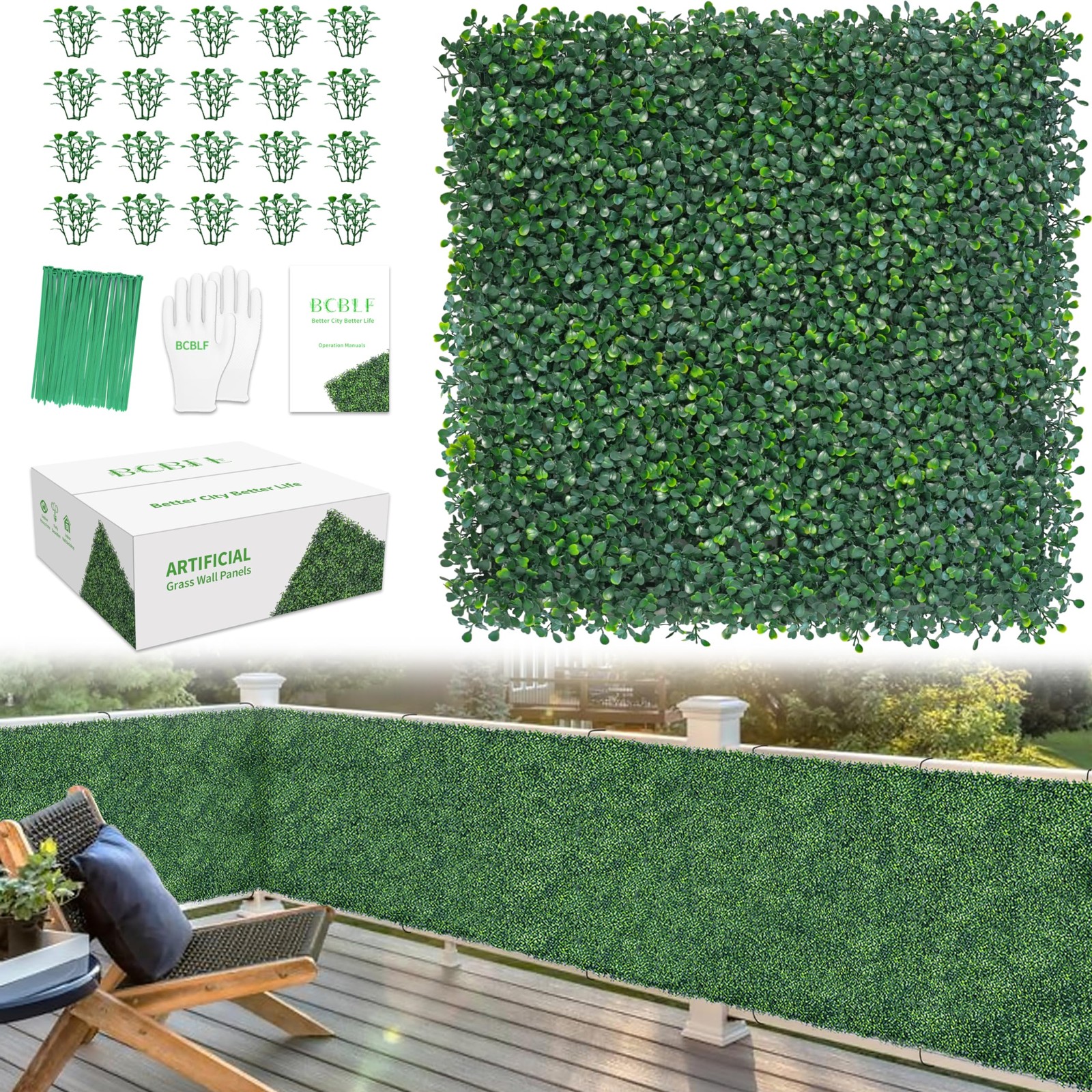 BCBLF 12pc 20×20 Green Boxwood Grass Wall Panels