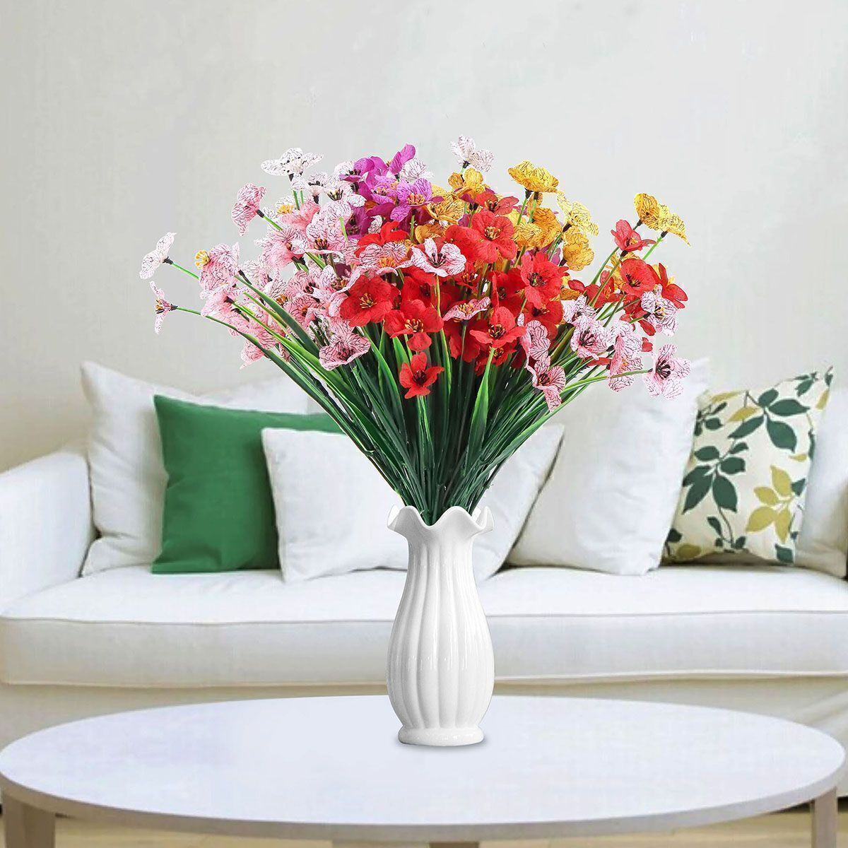 2-8 Bundles Artificial Flowers Outdoor UV Resistant Plastic Plant Silk Flower US