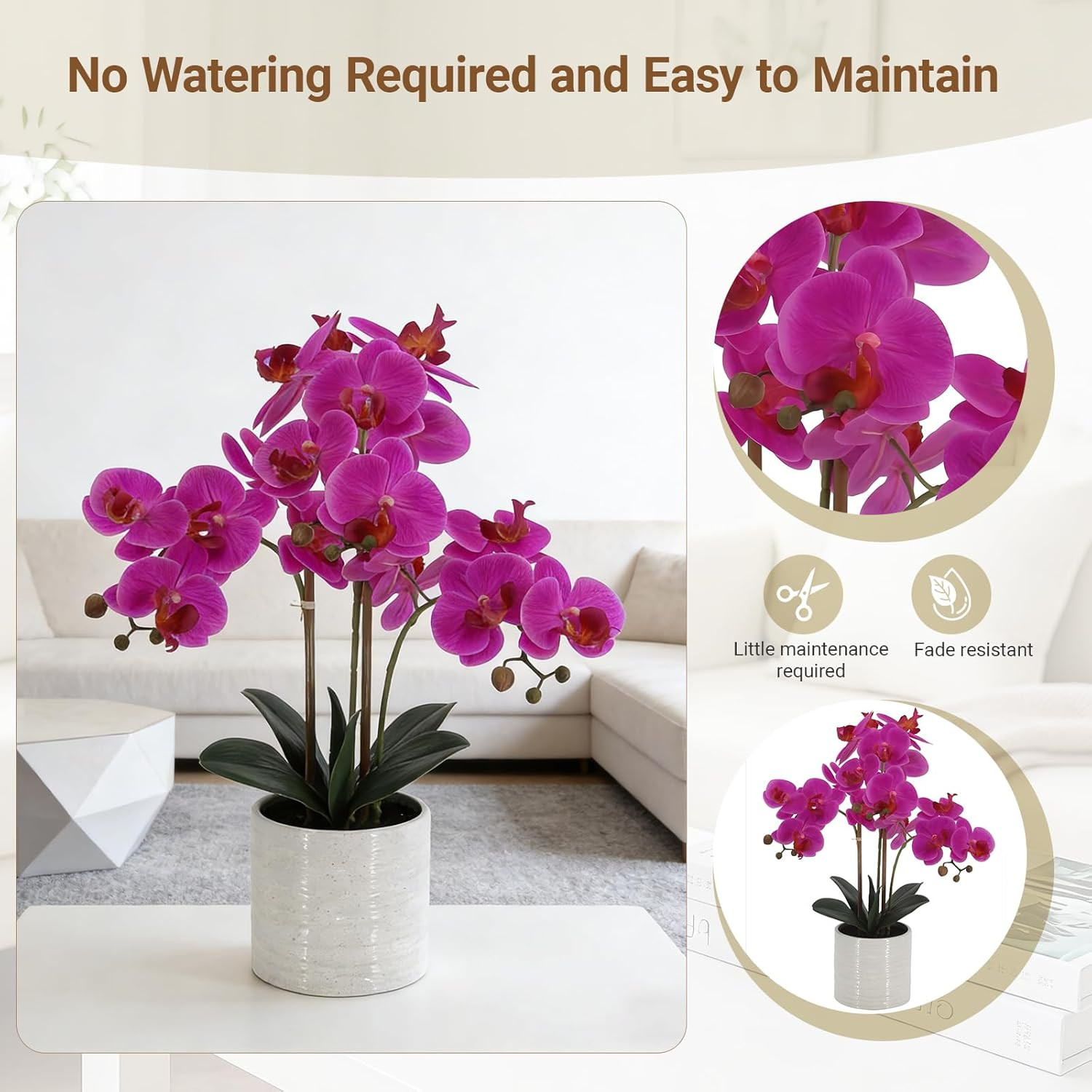 Realistic 23″ Dark Pink Fake Orchid Plant for Home & Office Decor