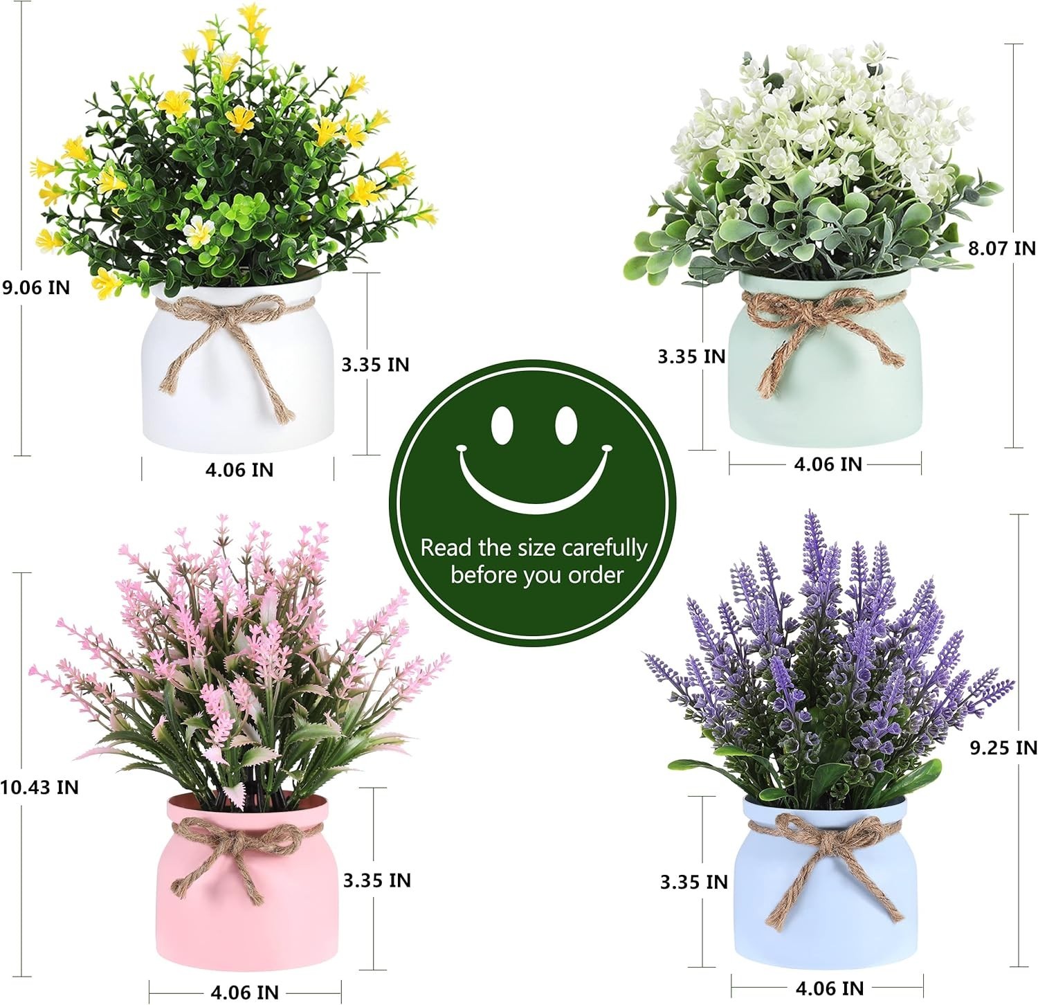 4 Pack Fake Flowers Small Artificial Faux Plants in Plastic Macaron Pots