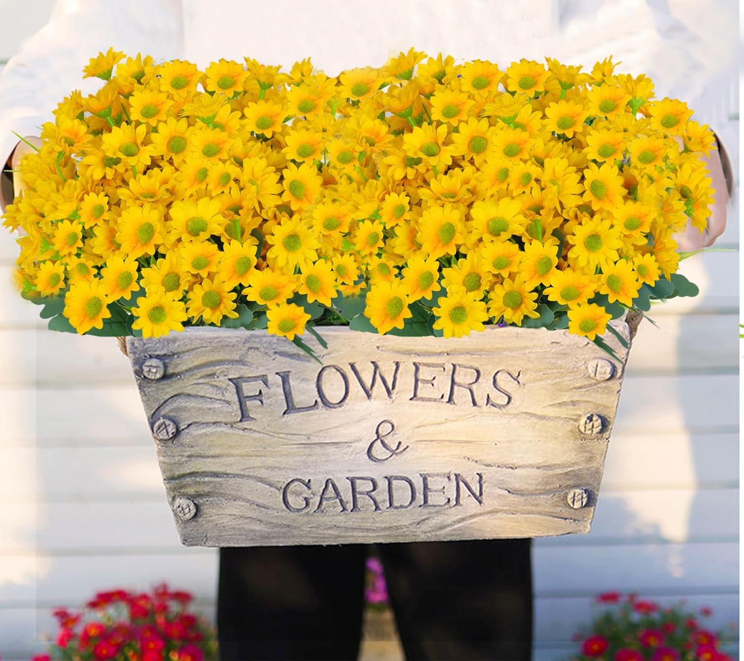 Lotusamber Artificial Daisy Silk Flower 8 Bundles Outdoor UV Resistant Fake W…