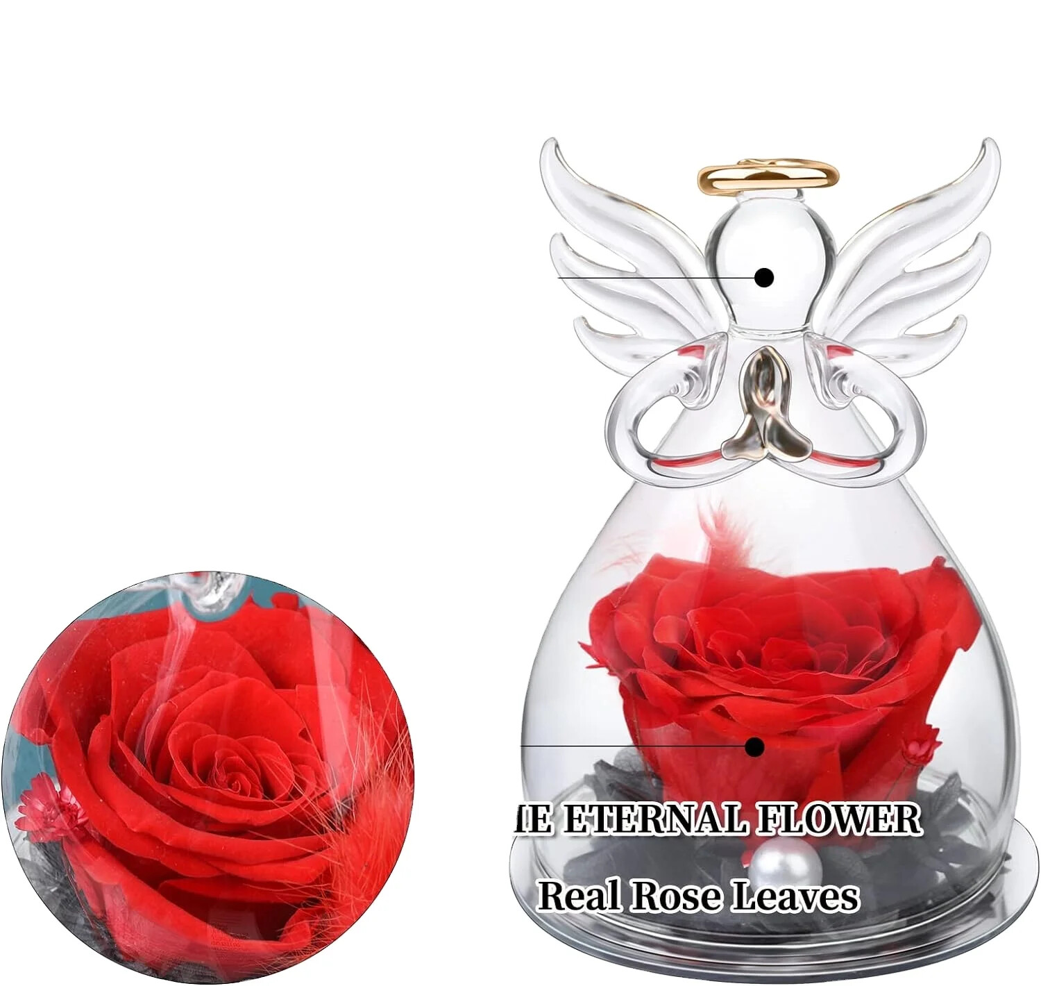 Wholesale Angel Rose in Glass Dome – Gilded angel figurines guardian angel