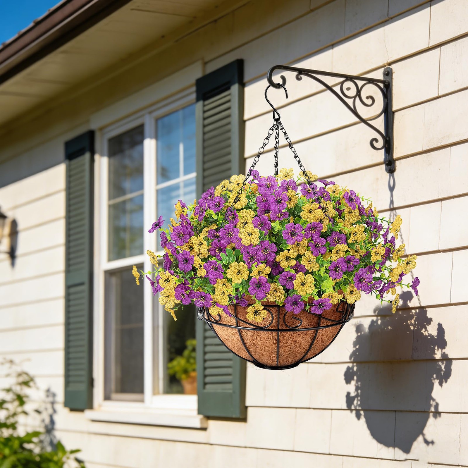 Besteek Artificial Fake Hanging Flowers Plants Basket Outdoors, Faux Silk UV …