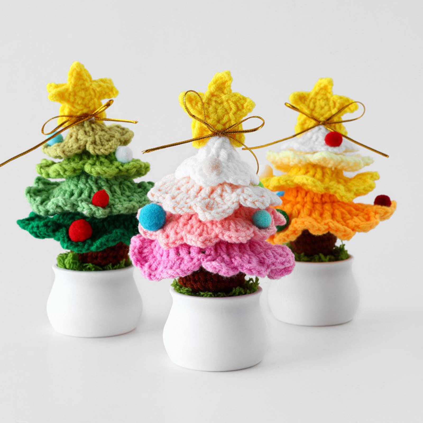 ↑Knitted Mini Xmas Tree Simulation Crochet Xmas Tree Bonsai Ornament For Mall
