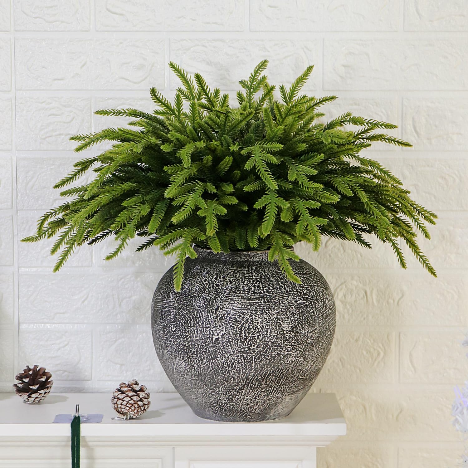 30 Pcs Christmas Real Touch Norfolk Stems, 15Inch Artificial Pine Branches Faux