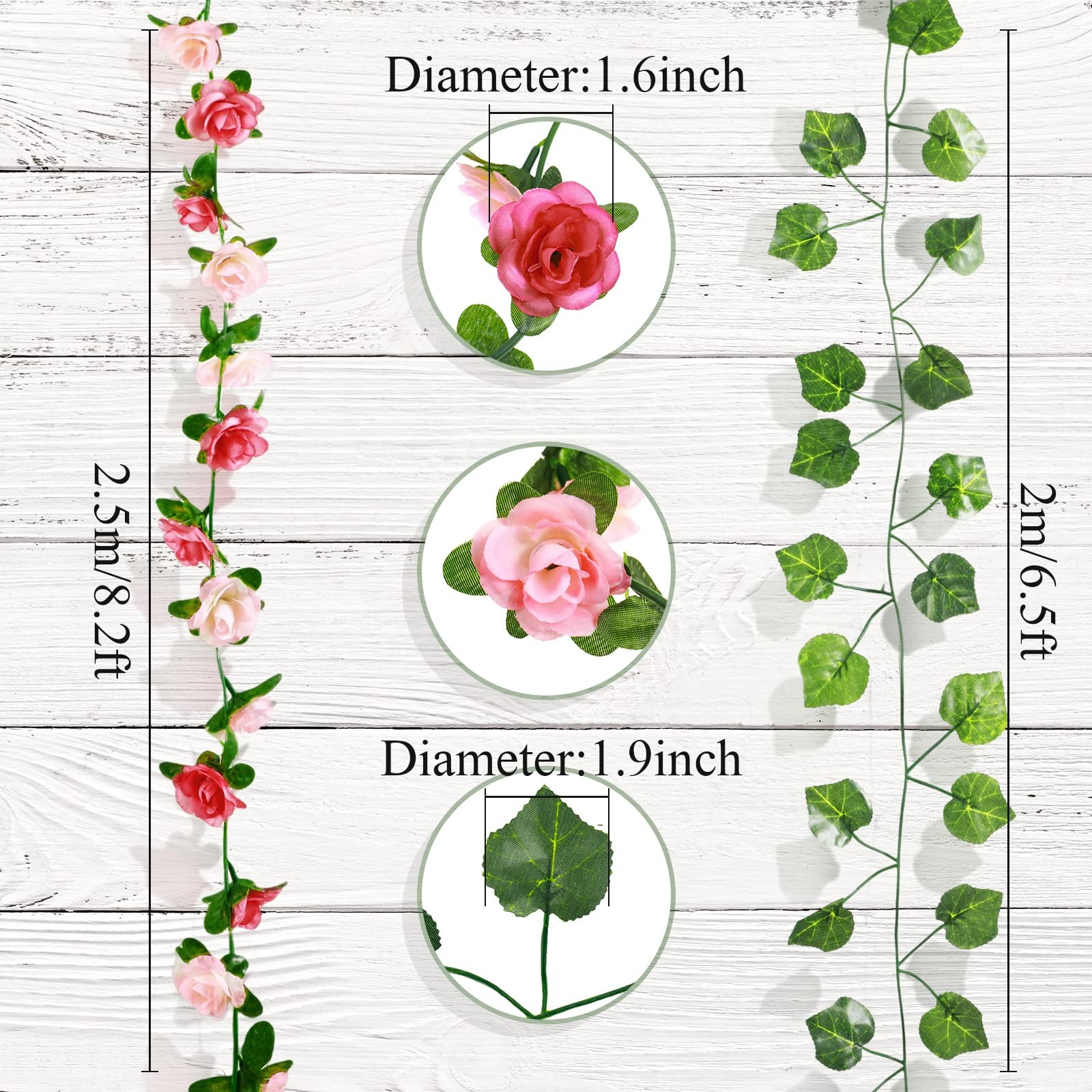16 Pcs 114 ft Flower Garland, Artificial Rose Vine Flowers Fake Ivy Flower wi…
