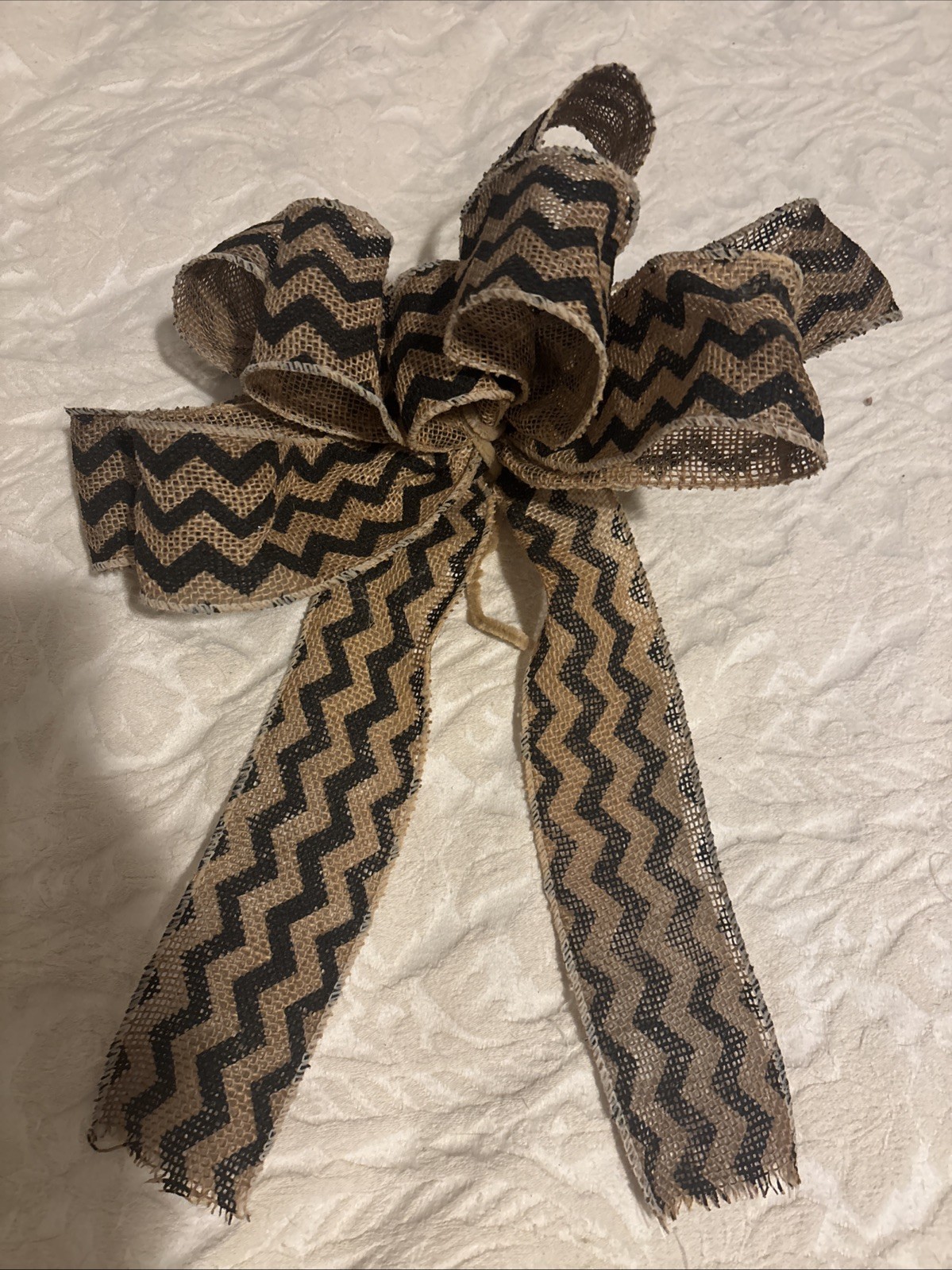 Beige and Black Chevron Wreath Bow