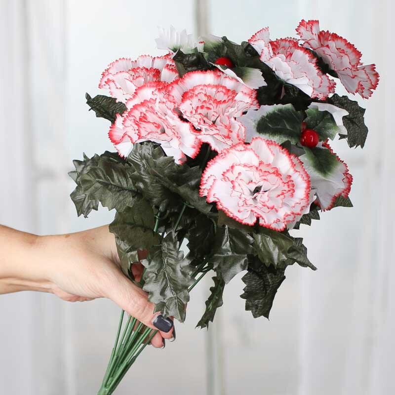 Set of 4 Artificial Carnation and Holly 17-1/2″ Bushes