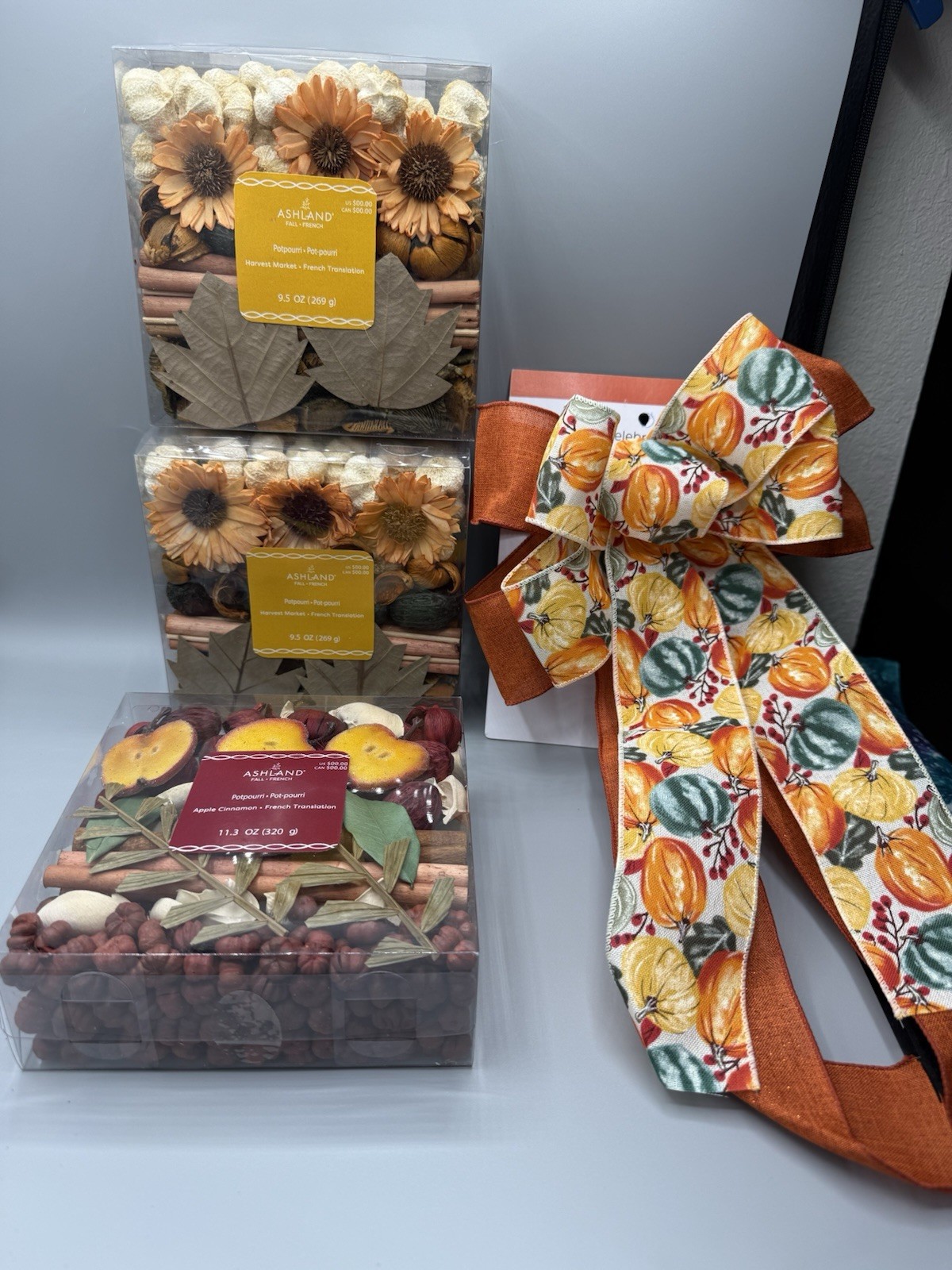 Fall Thanksgiving Lot 3 New Boxes Potpourri And Large New Bow