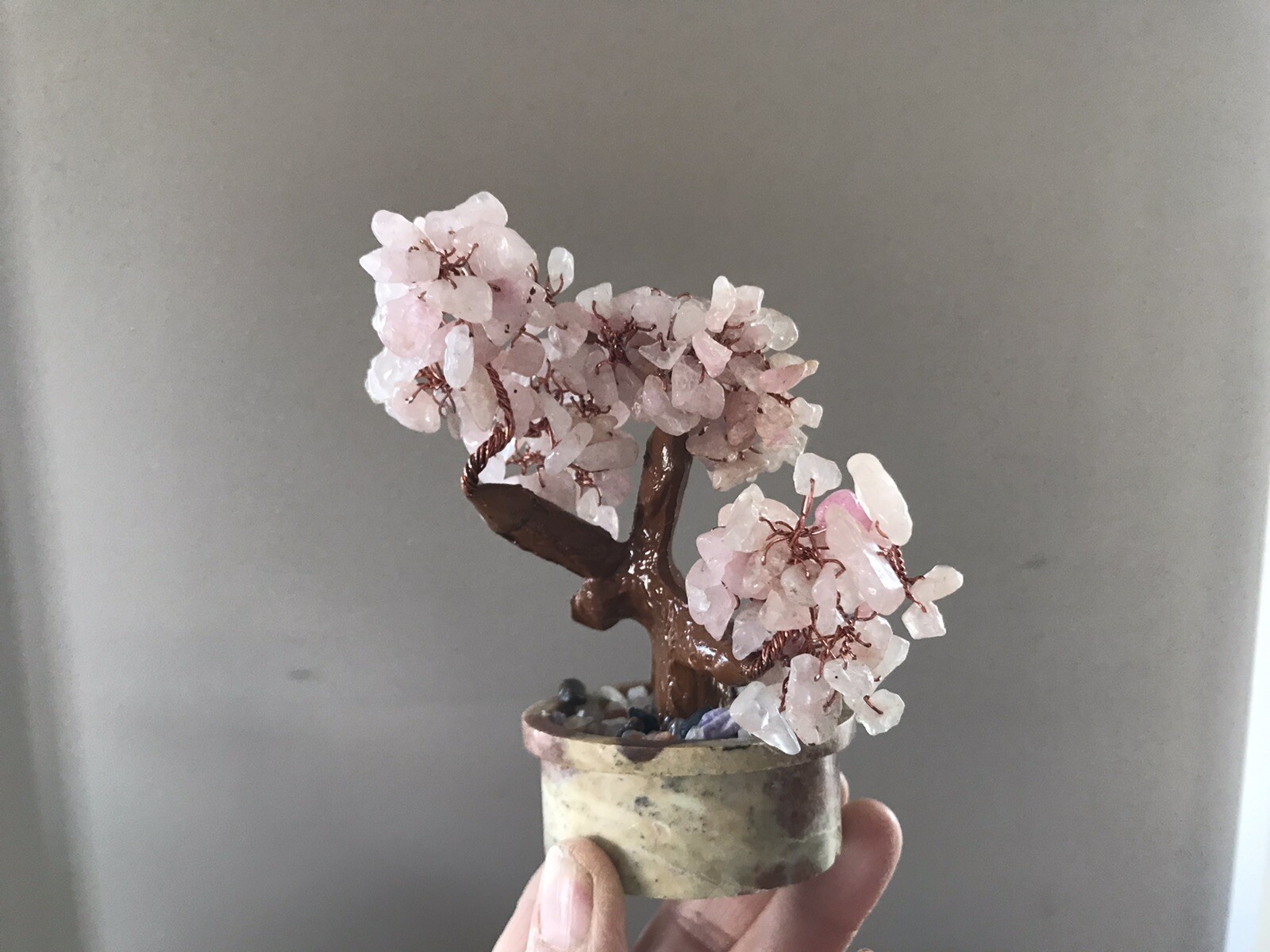Rose Quartz Wired Bonsai Tree Made in India 4.75″ Asian Inspired Home Decor
