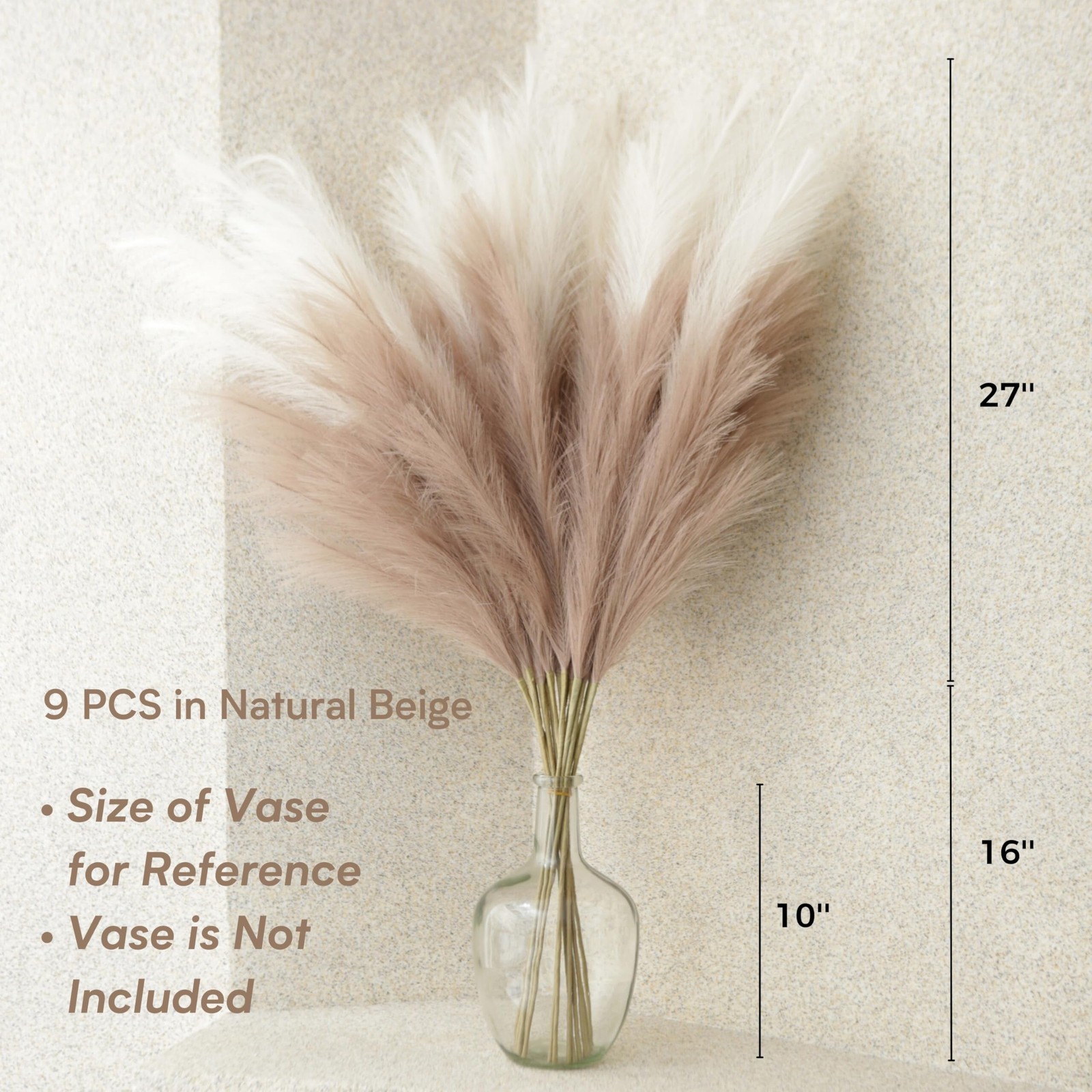 Qubitful Faux Pampas Grass Tall, 9 PCS 43”/ 110 cm Large Fluffy Pampas Grass…