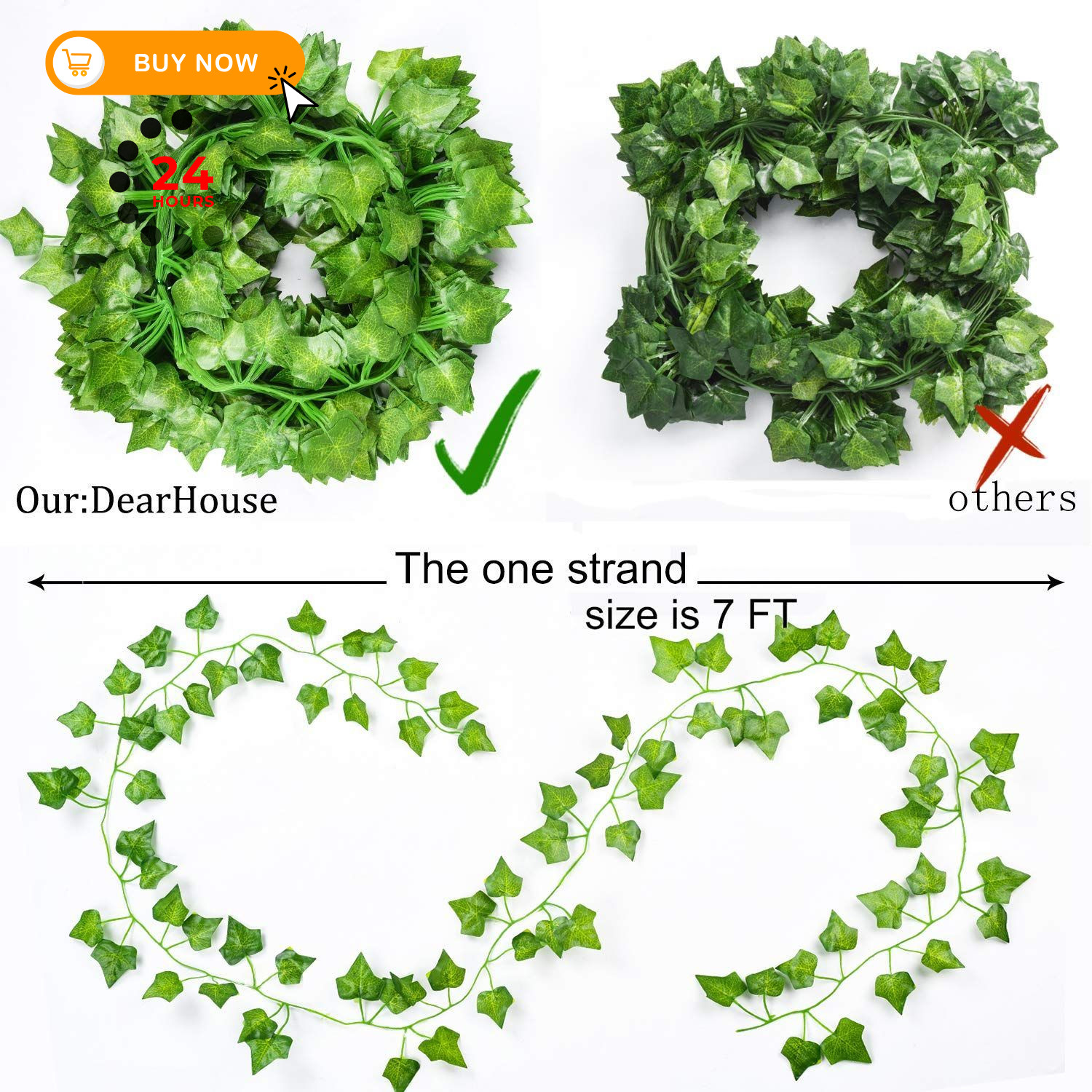 DearHouse 84 Feet 12 Strands Artificial Ivy Leaf Plants Vine 84 Feet, Green