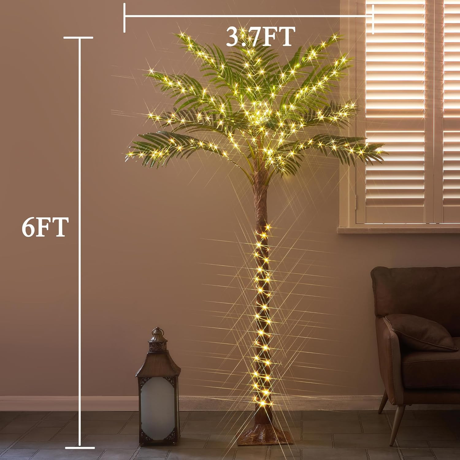 6FT Artificial Palm Tree with 220 LED Fairy Lights for Indoor/Outdoor Decor