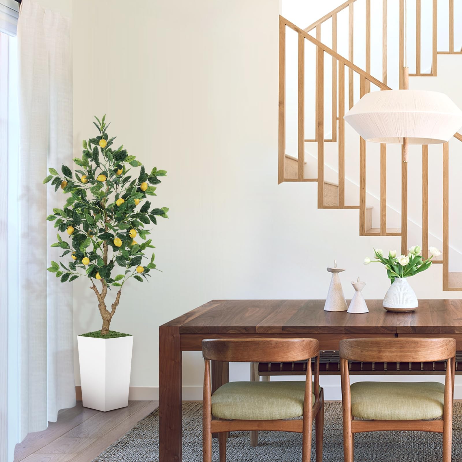 5FT Artificial Lemon Tree with Pot – 60″ Fake Lemon Tree with White Tall Plan…