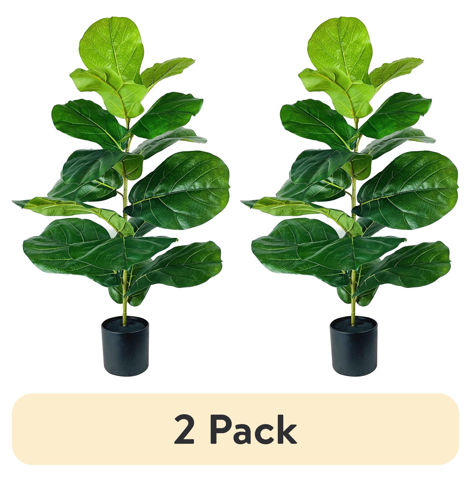 Artificial Plant, Fiddle Leaf Fig Plant, 3.33 ft, Black Plastic Grower’s Pot