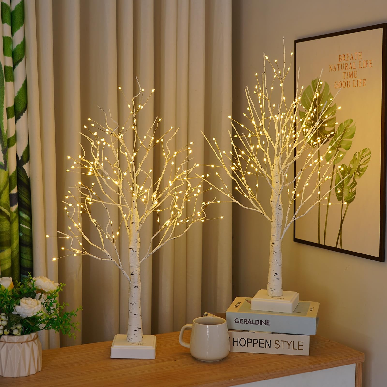2 Pack 144 LED Artificial Tree Lamp with Timer, DIY Birch Tree with LED Light…