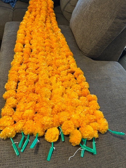 Artificial Orange Marigold Flower Home Decor Art Garland, 75 pieces. USA Seller