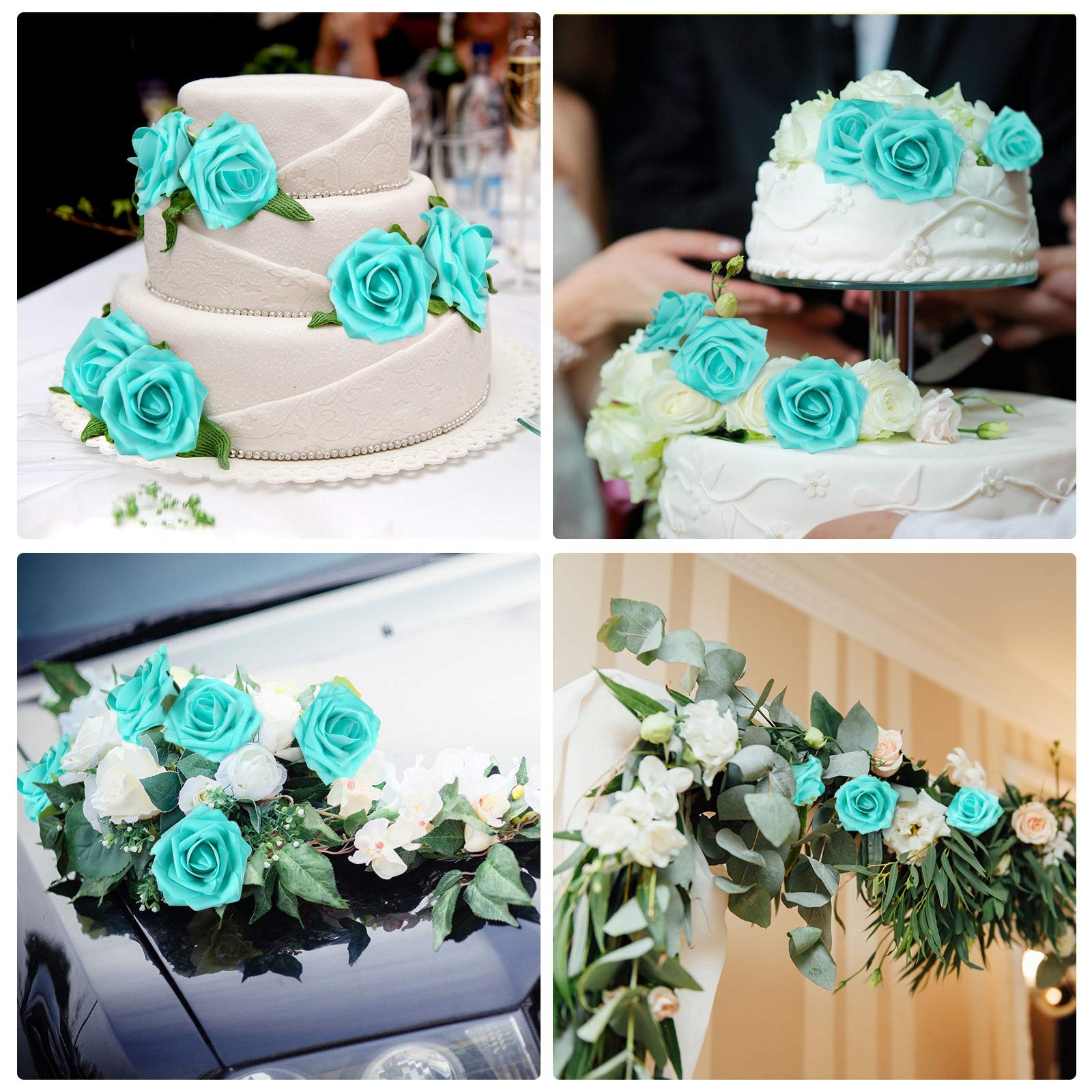Artificial Foam Rose Flowers Vintage Fake Roses DIY Bouquets with Leaves and …