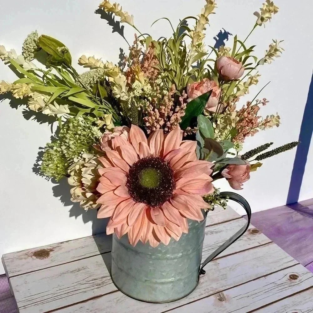 NEW Southern Sunflower farmhouse floral arrangement in galvanized container