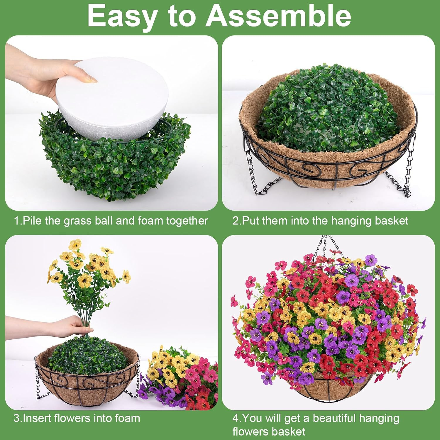 Quality UV-Resistant Artificial Silk Flowers in Basket for Outdoor Decoration