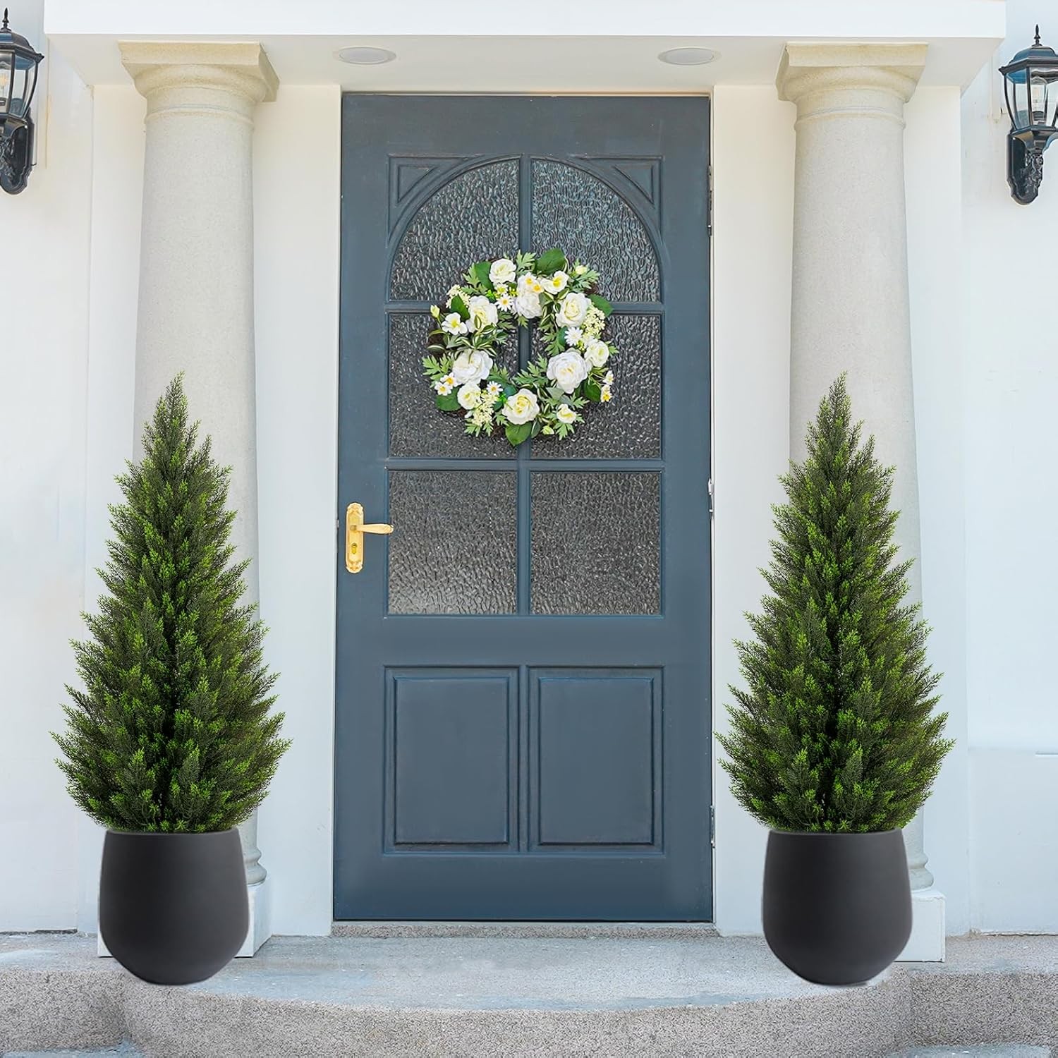 5FT Artificial Topiary Cedar Trees UV-Resistant Faux Evergreen Outdoor Plants
