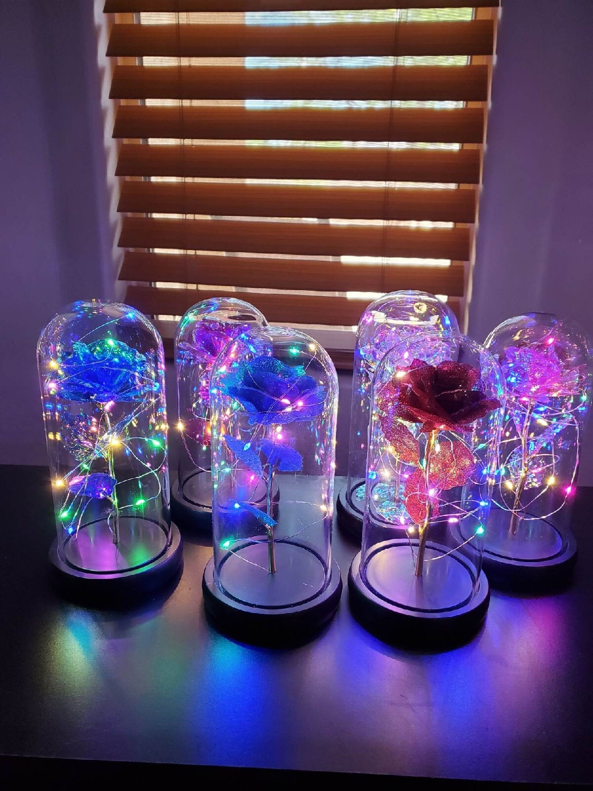 Galaxy Enchanted Rose in Glass Dome Led Lights gift box included each sold sep.