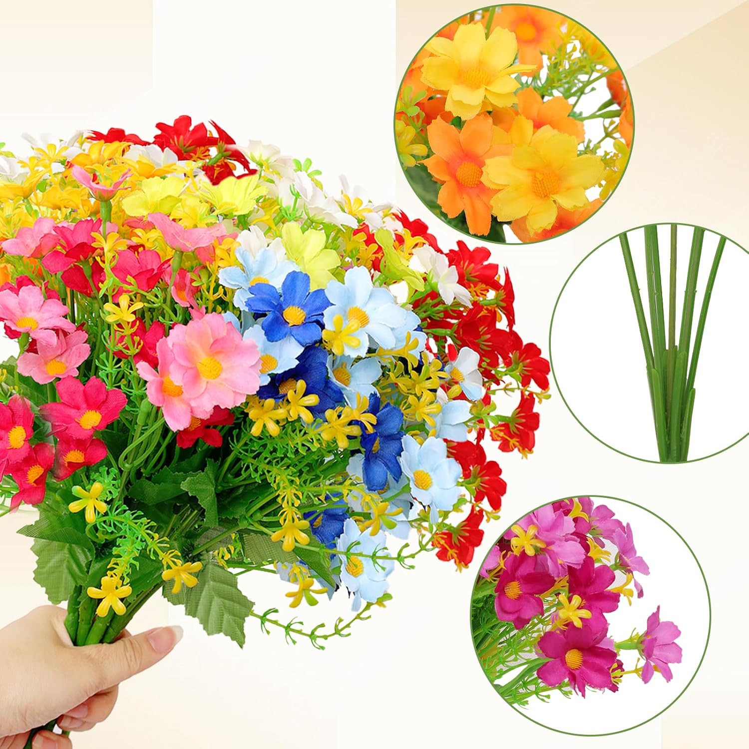 Artificial Silk Flowers for Outdoor Faux Flowers 6 Bundle Fake Wildflowers Bulk