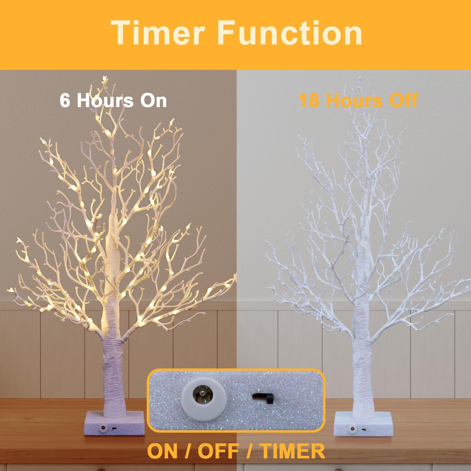 24IN Lighted Willow Tree Bonsai 70 Mini Lights Artificial White Birch Tree fo…