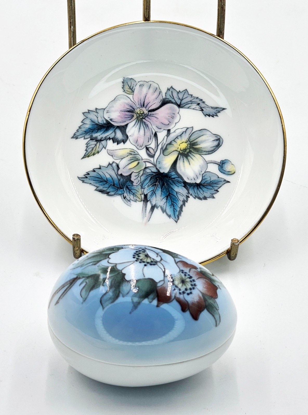 Royal Worchester Mini Floral Plate and Bing and Grondahl Floral Egg 1987